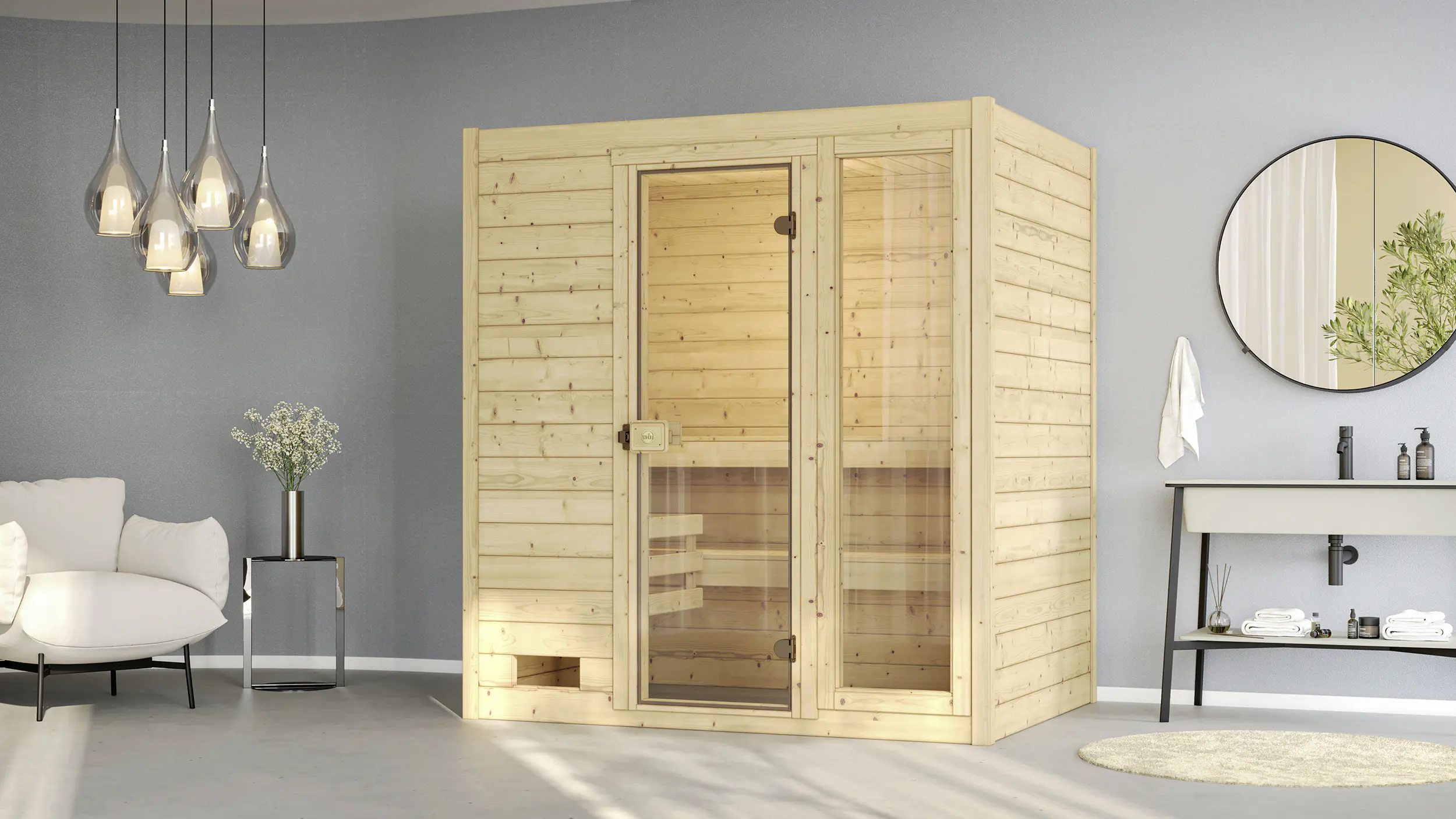 Weka Massivholzsauna Valida 2 mit Sicherheitsglastür und Fenster