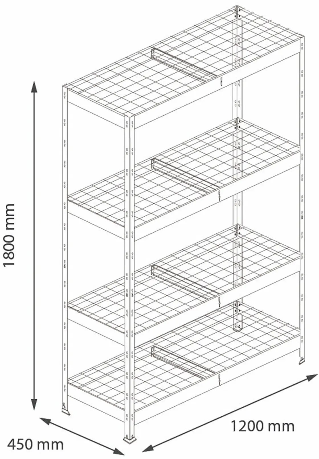 Ar Shelving Schwerlastregal Rivet Wire verzinkt 180 x 120 cm  4 Stahlgitterböden 1000 kg