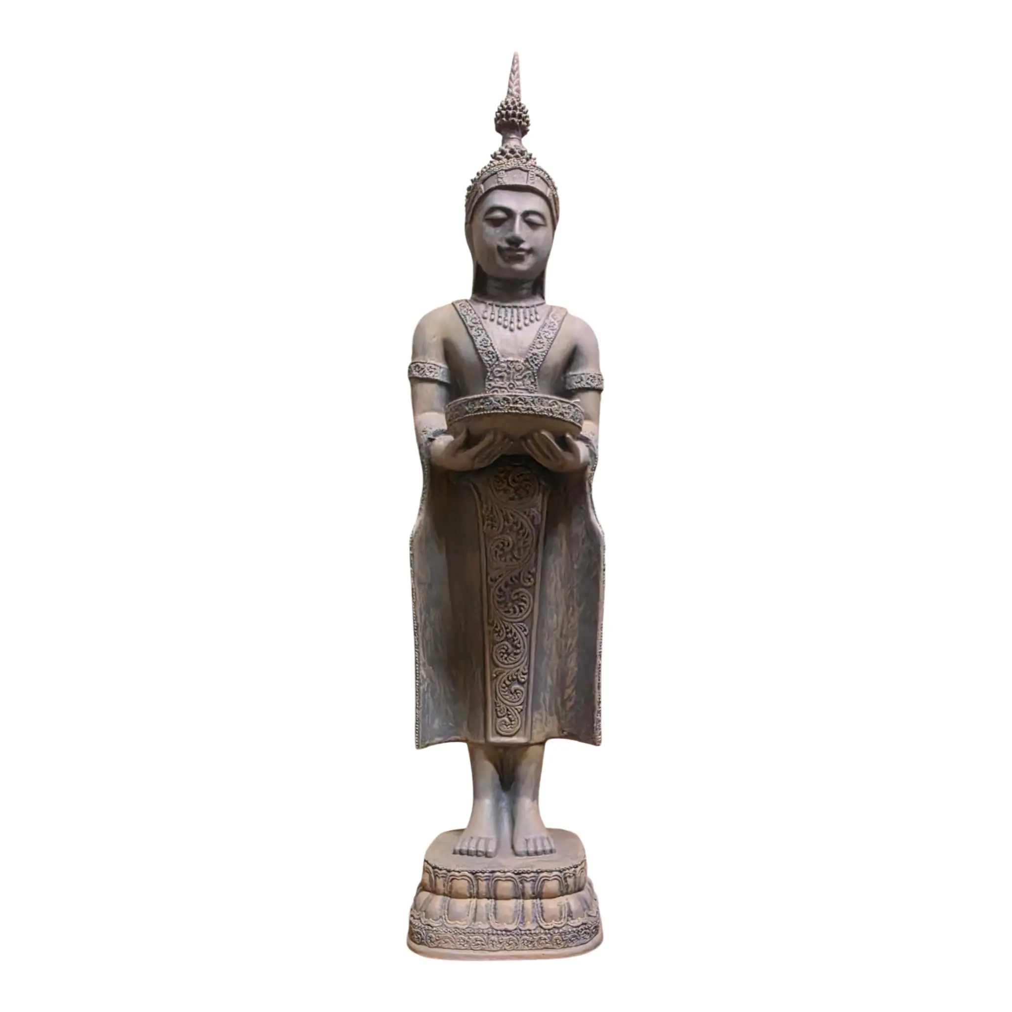 Figur Buddha mit Schale 74 x 15 cm grau