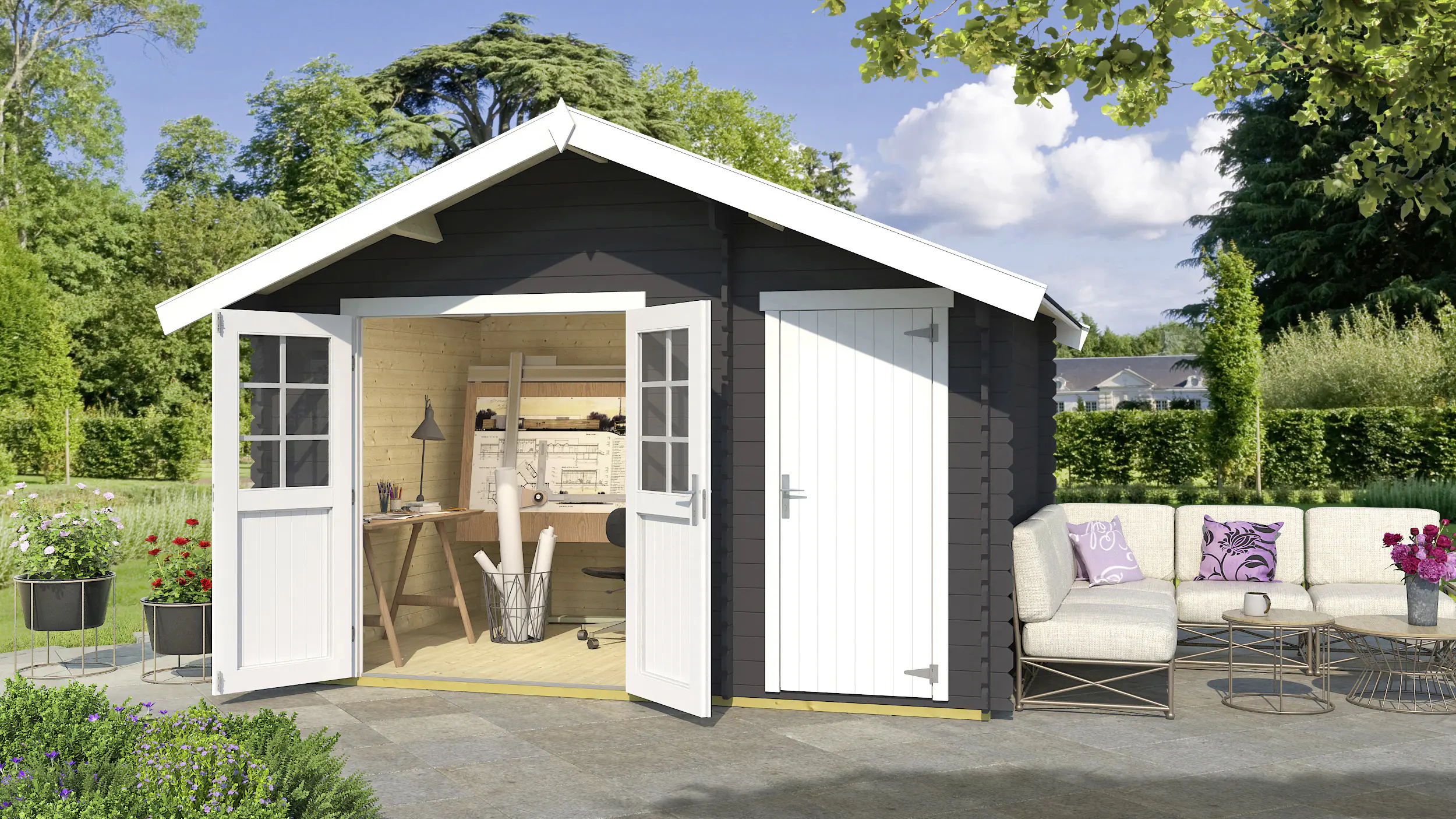 Weka Gartenhaus Luisa 370 x 250 cm anthrazit mit Fußboden