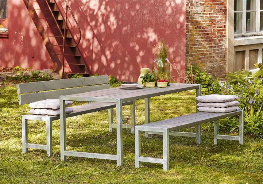 Plus Planken-Garnitur 3-teilig mit 1 Rückenlehne, graubraun