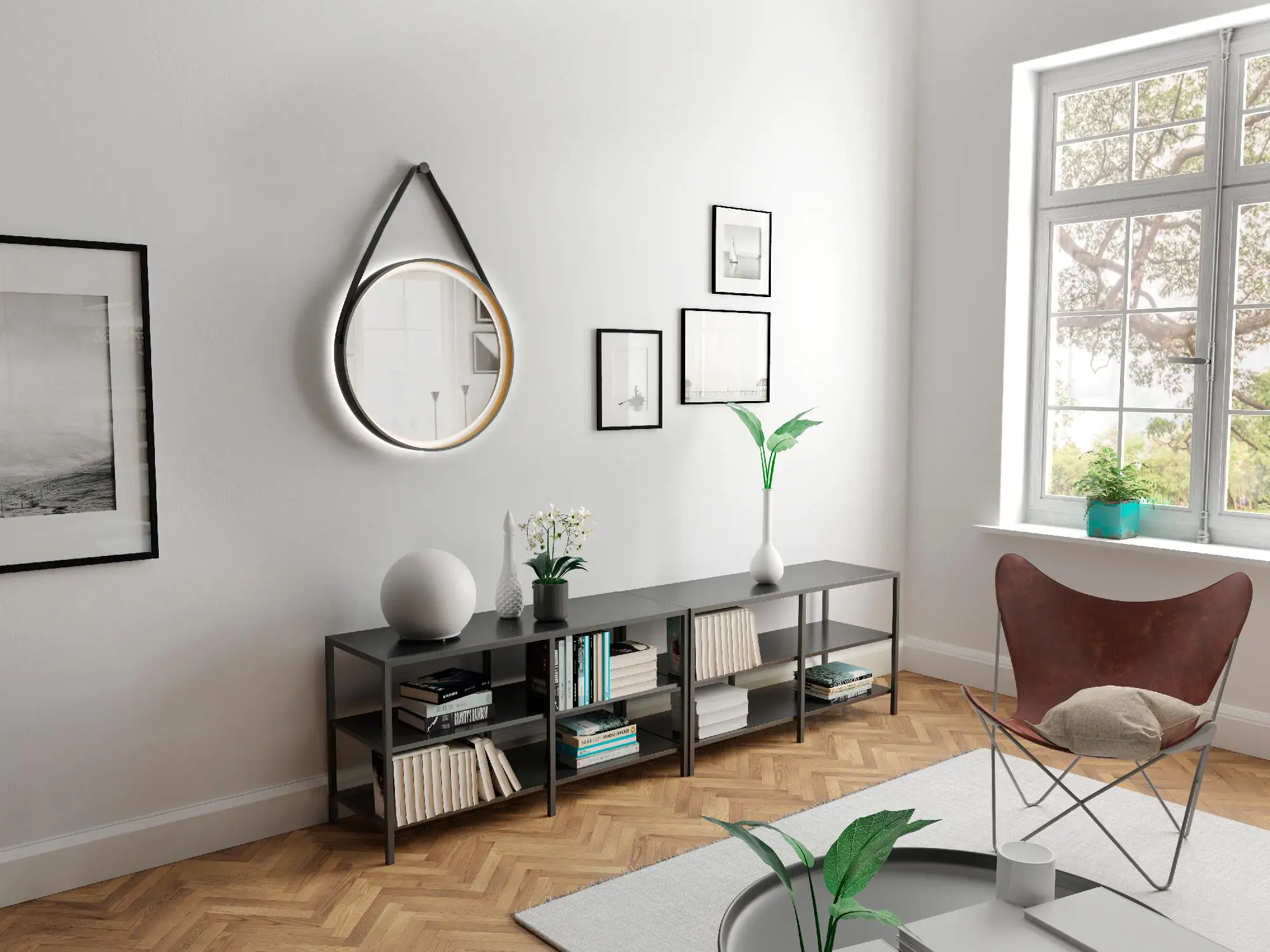 DSK LED Lichtspiegel Black Verano Ø55 cm, außen schwarz und innen gold