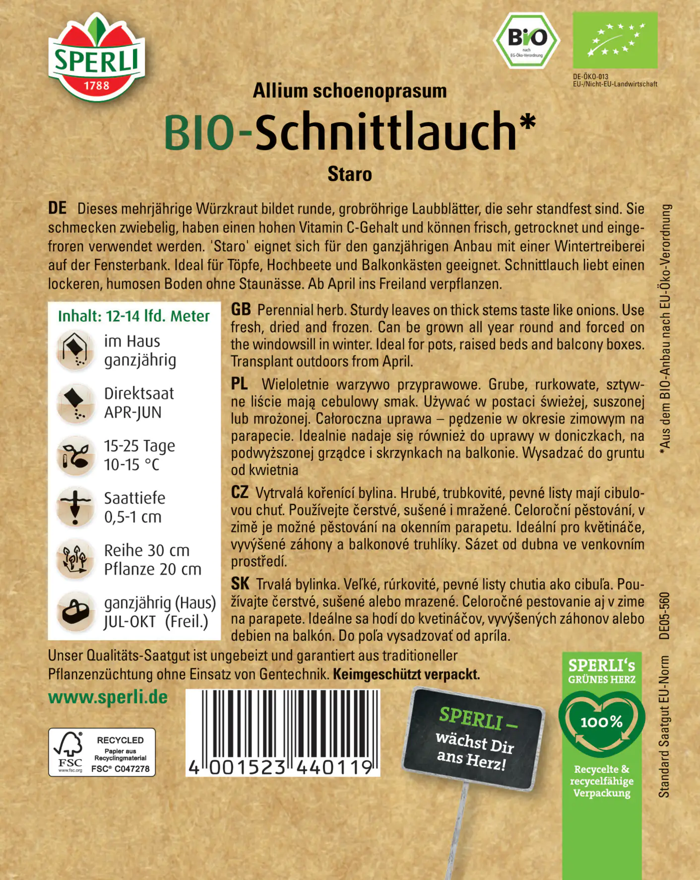 Sperli BIO Schnittlauch Sperli BIO Schnittlauch