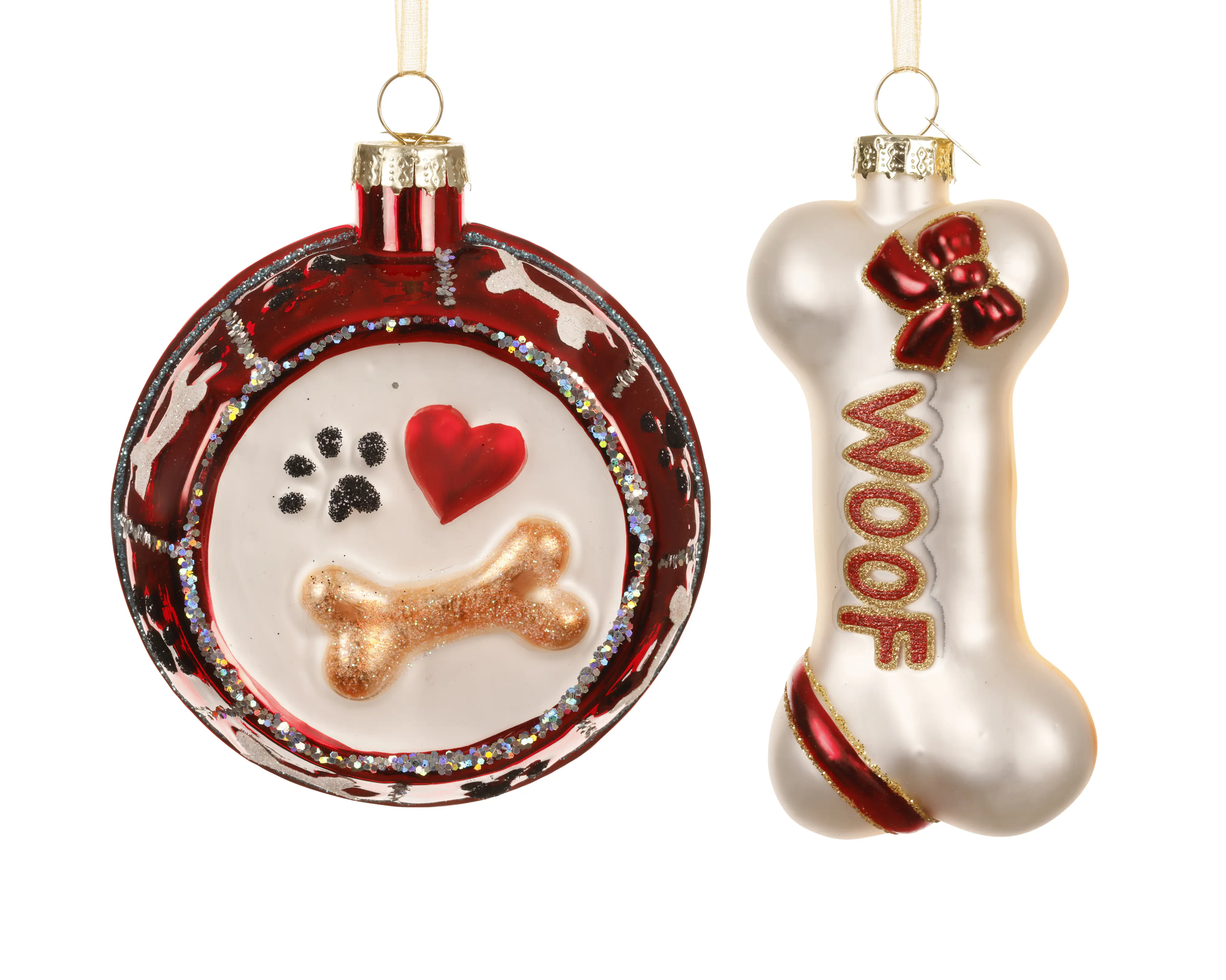 Decoris Weihnachtskugel aus Glas Hundeknochen 10 cm 2-fach sortiert