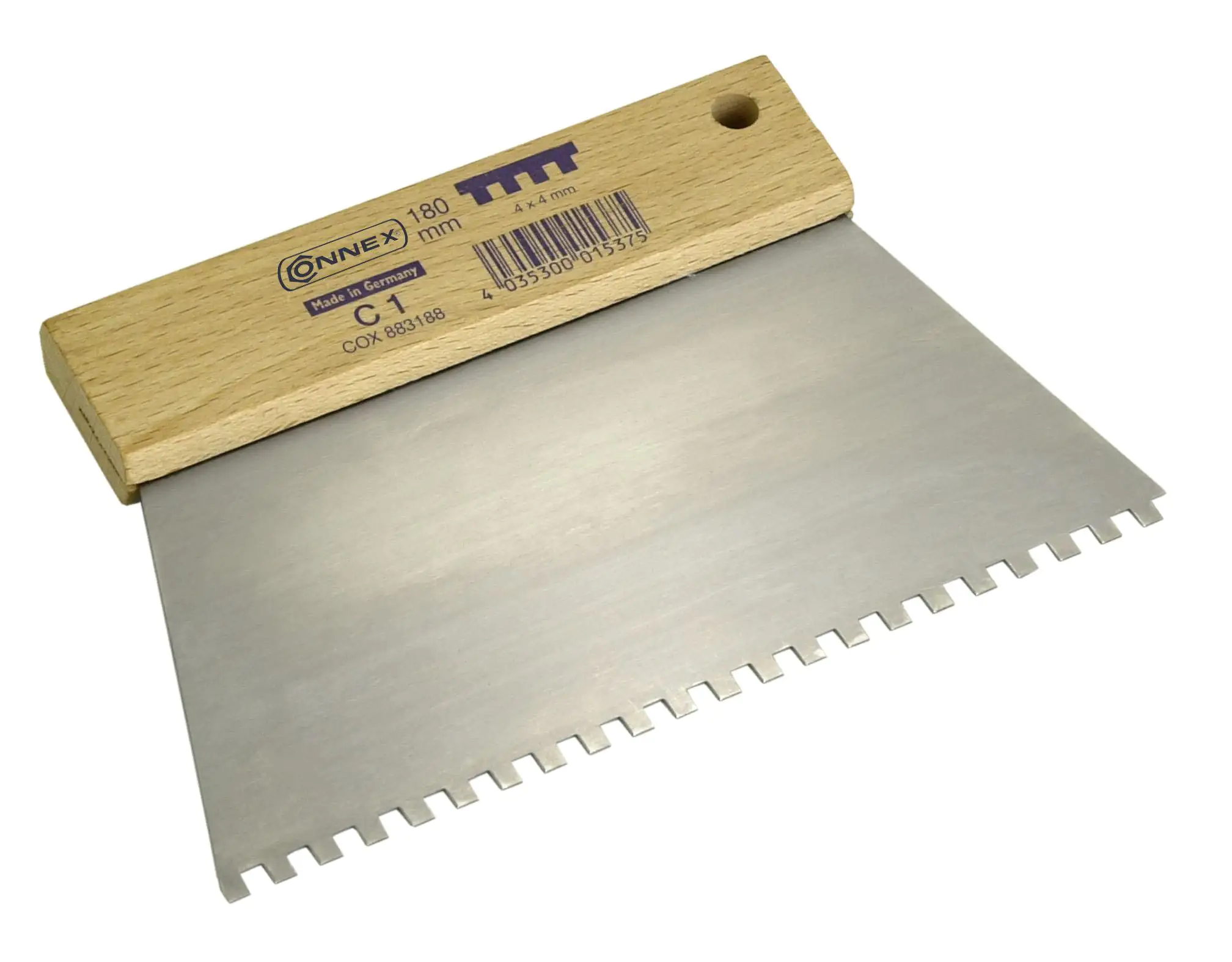 Zahnspachtel 180 mm Zahnung viereckig 4 x 4 mm Zahnspachtel 180 mm Zahnung viereckig 4 x 4 mm