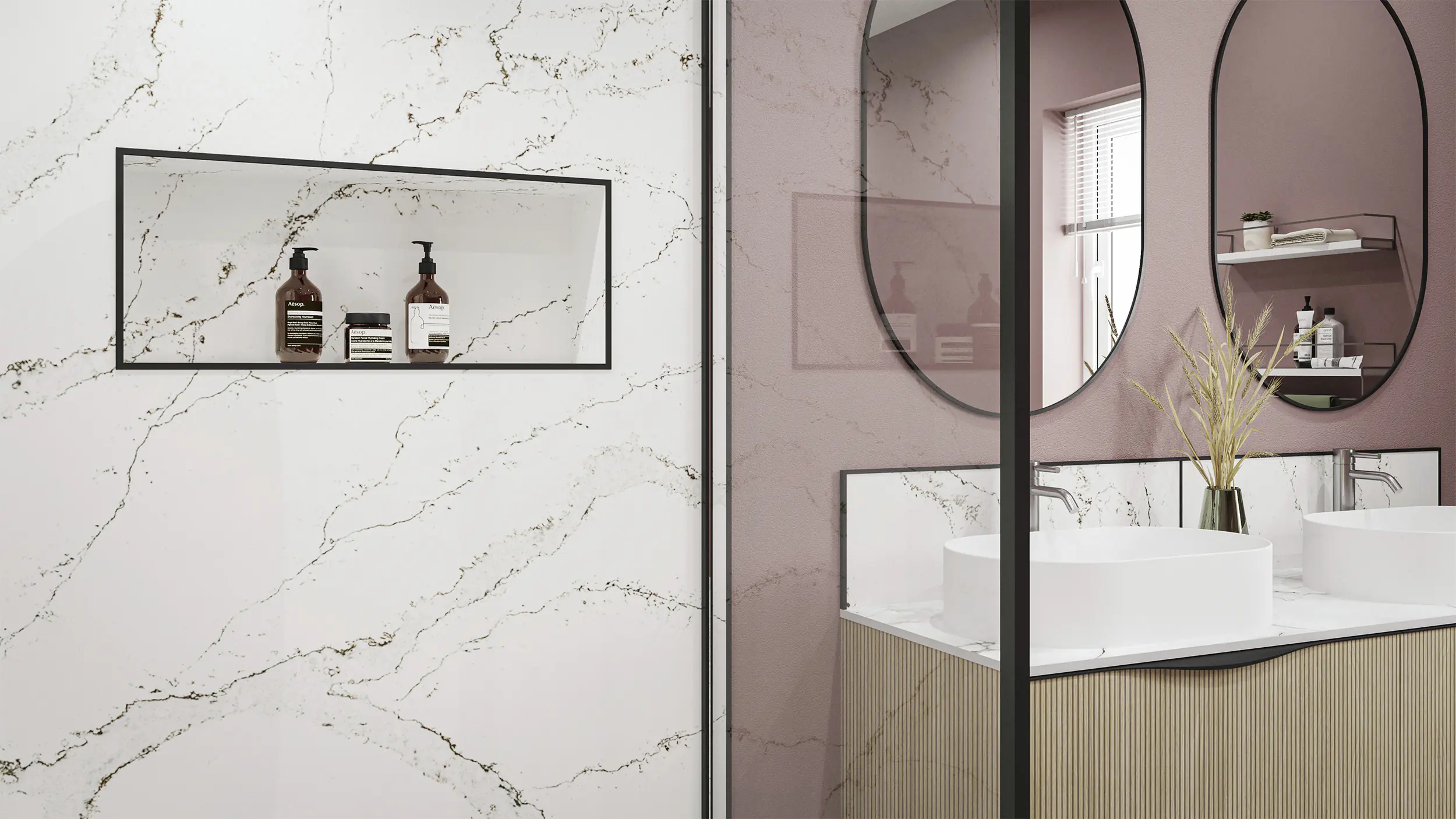 Wetwall Alloy Spritzschutzwand 80 x 25 cm Calacatta Volegno