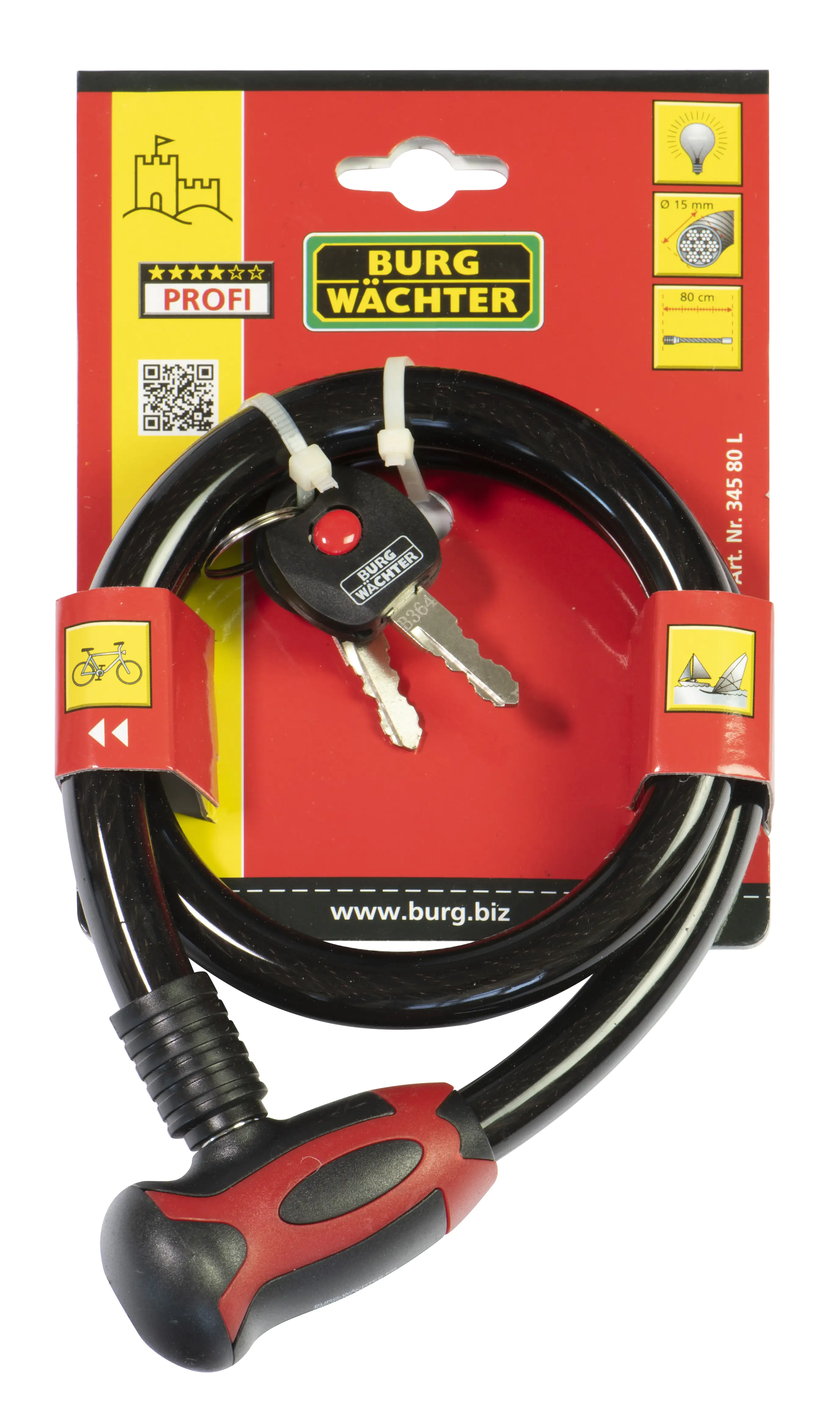Burg Wächter Zylinder-Seilschloss 345 80 L 800mm Ø 12mm