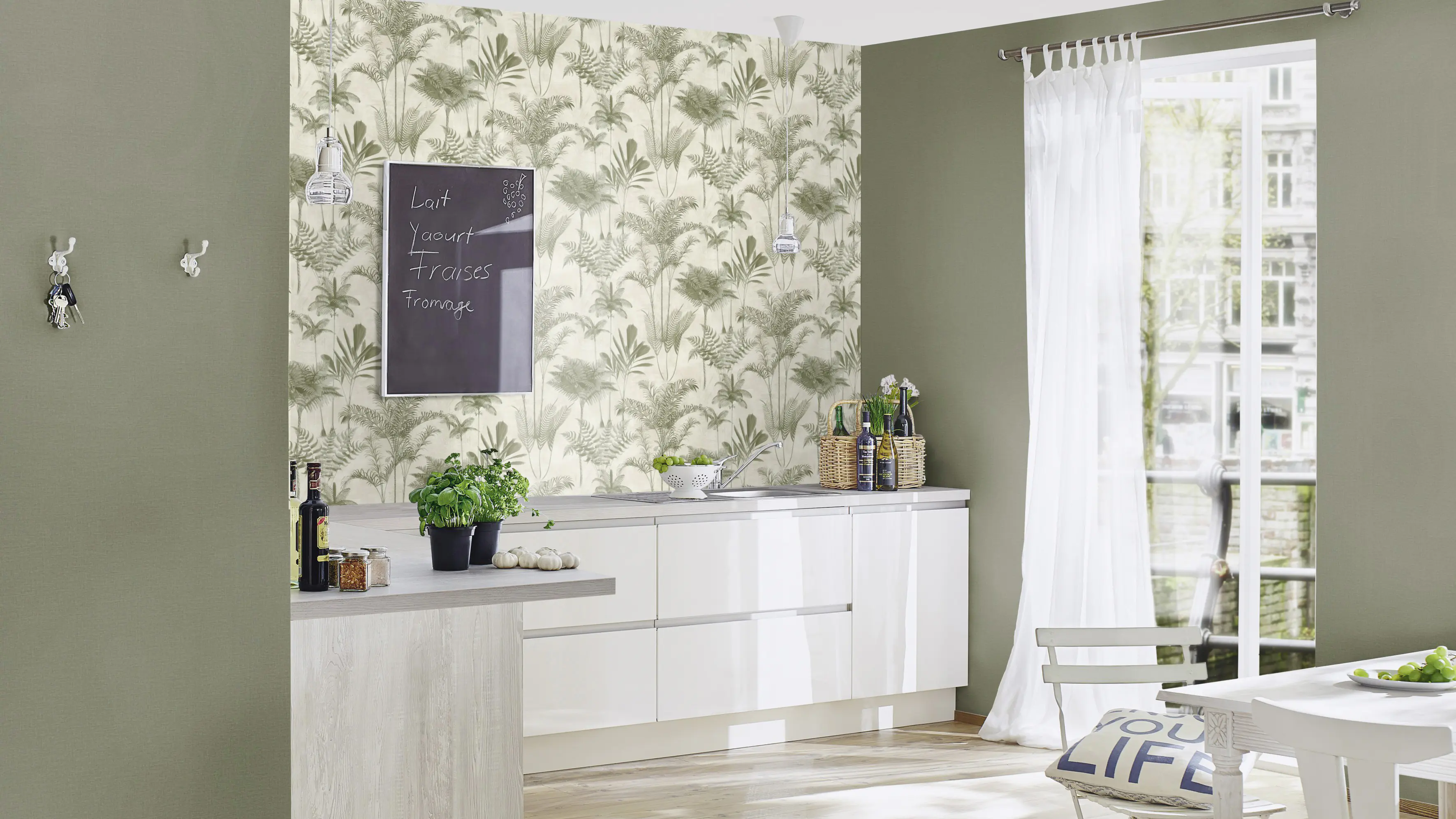 Rasch Vliestapete 555141 Lirico, Tropic beige-grün, 10,05 x 0,53 m