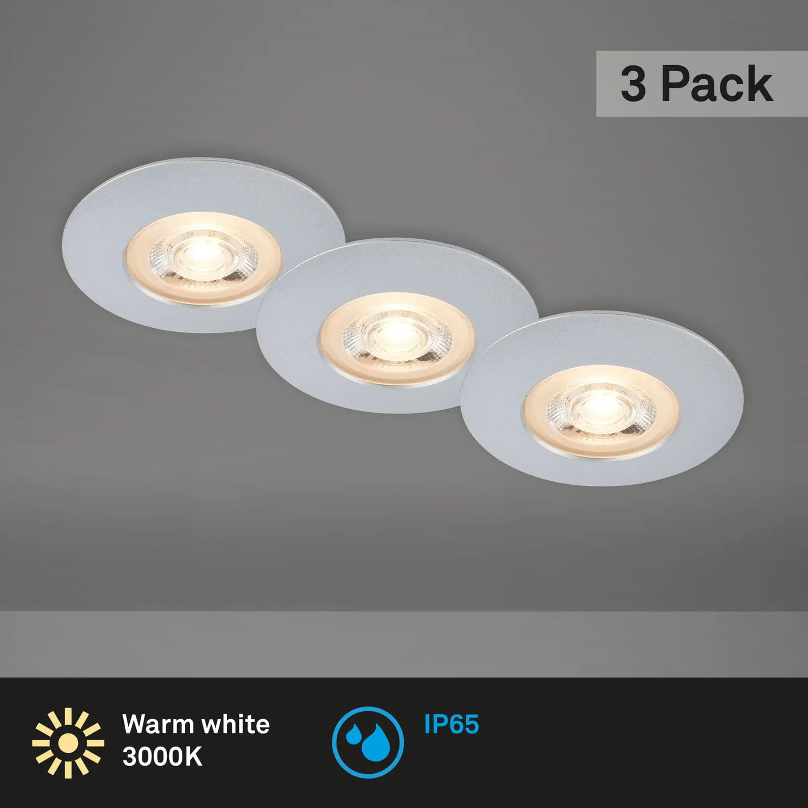 Di-Ka LED Einbauleuchte Kulana 3er Set chrom-matt Ø 9 cm 4,9W, warmweiß Di-Ka LED Einbauleuchte Kulana 3er Set chrom-matt Ø 9 cm 4,9W, warmweiß