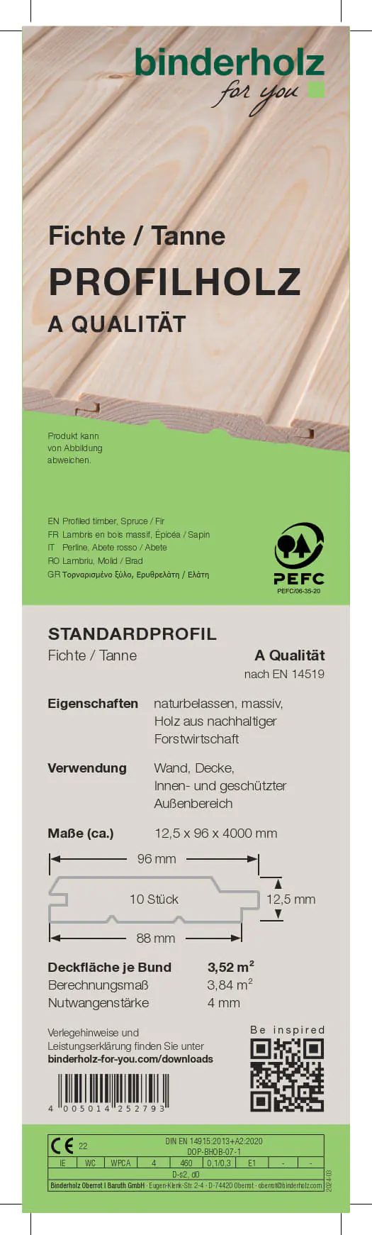 Profilholz Fichte Tanne A-Sortierung 400 x 9,6 cm 12,5 mm