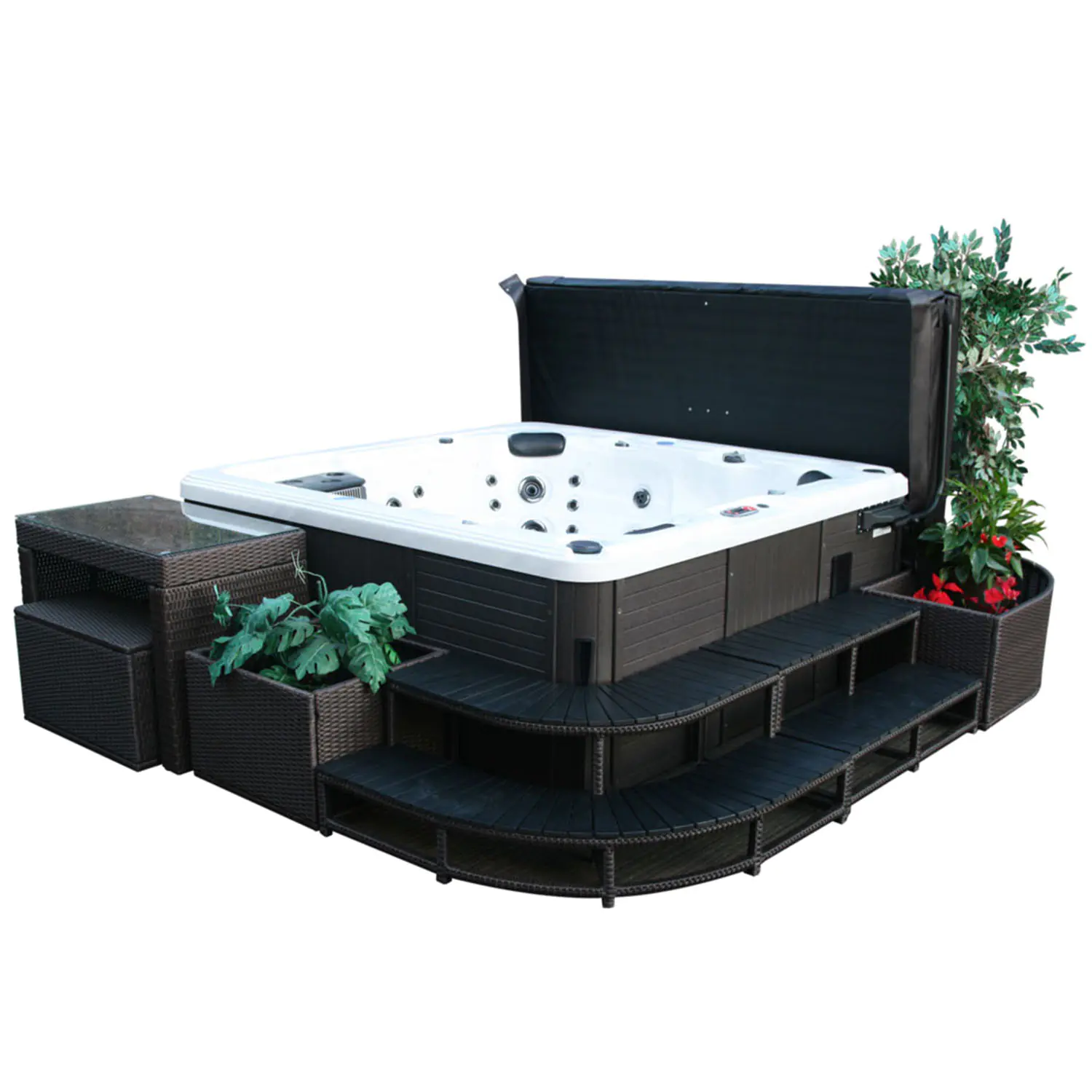Canadian Spa Ecktreppe - für quadratische Whirlpools dunkelbraun Canadian Spa Ecktreppe - für quadratische Whirlpools dunkelbraun