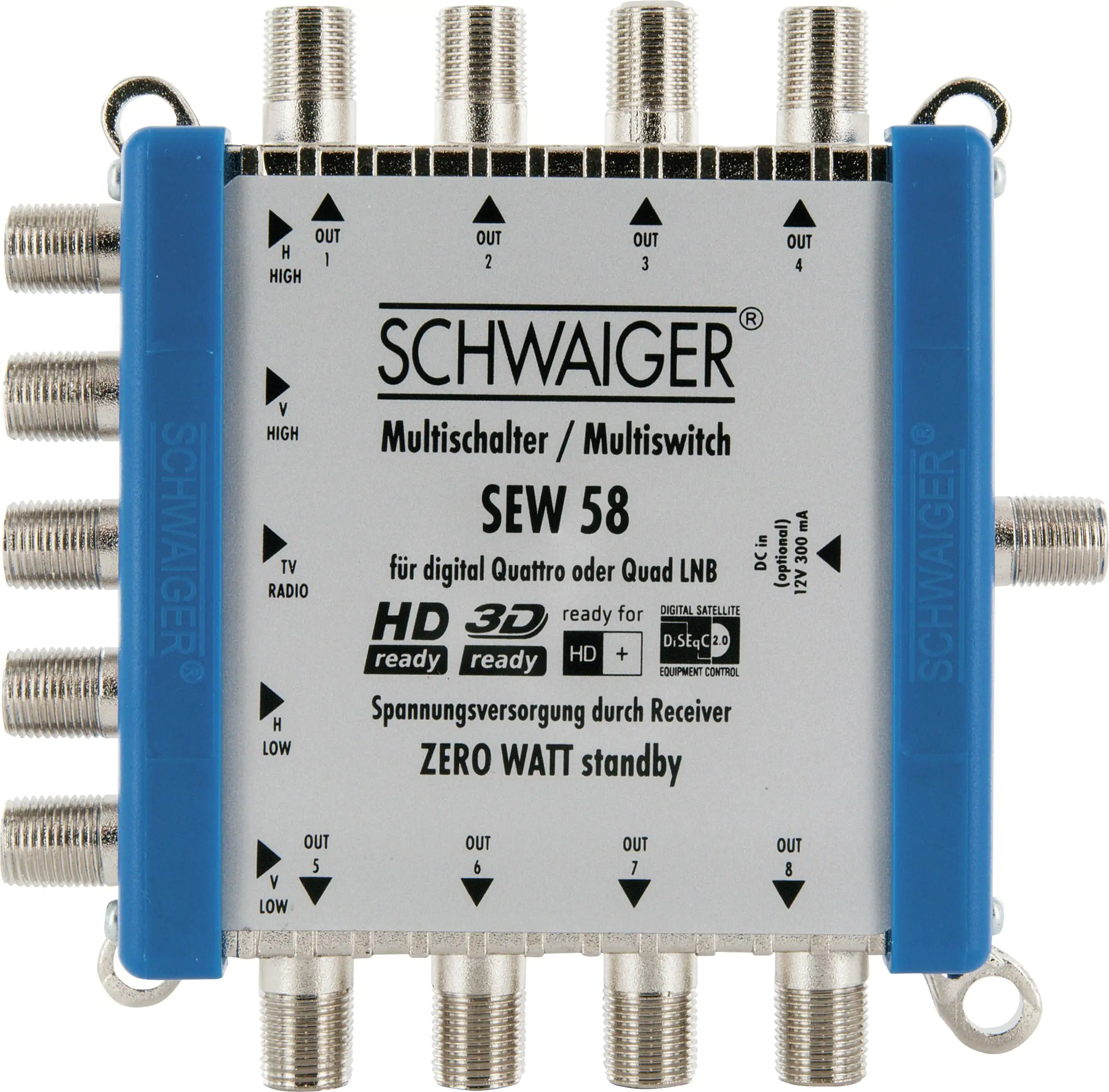 Schwaiger SAT-Multischalter 5-8 SEW58 531 passiv mit 5 Eingängen & 8 Ausgängen