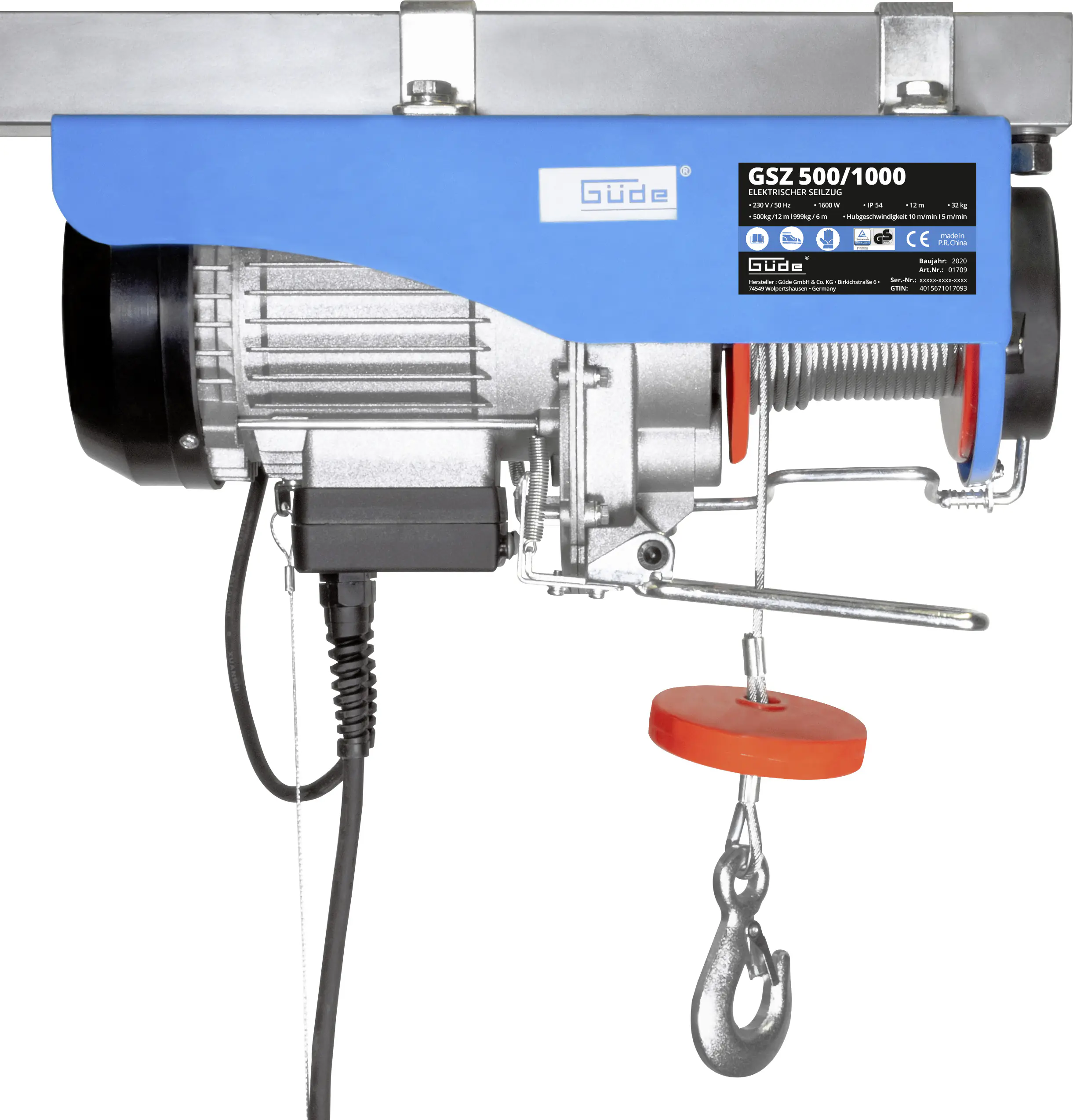 Güde Seilzug elektrisch GSZ 500/1000 1600 W