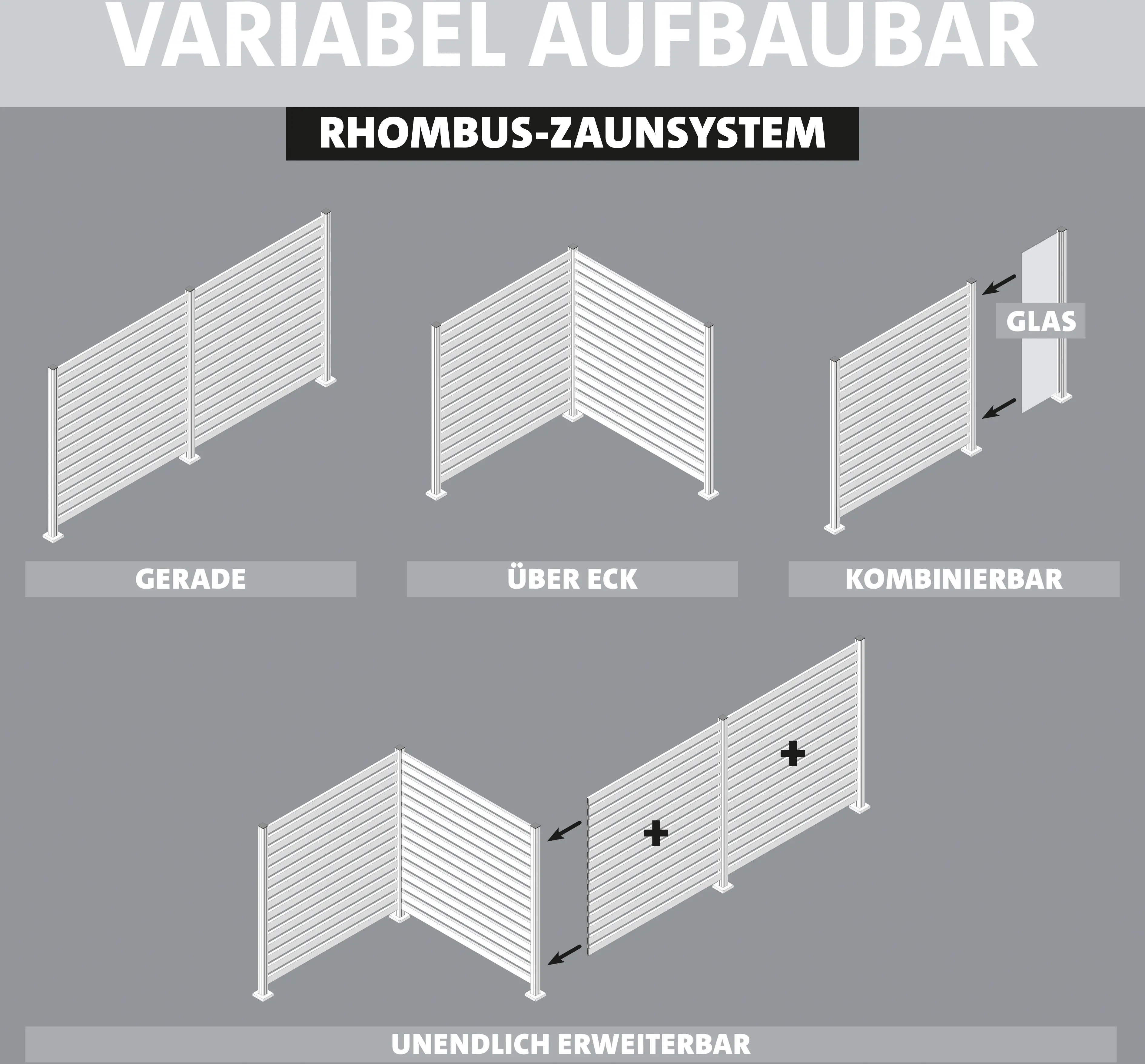 Ambiente Alu-Zaun Erweiterungsset Rhombus MAXI 187 x 244,2 cm grau Ambiente Alu-Zaun Erweiterungsset Rhombus MAXI 187 x 244,2 cm grau