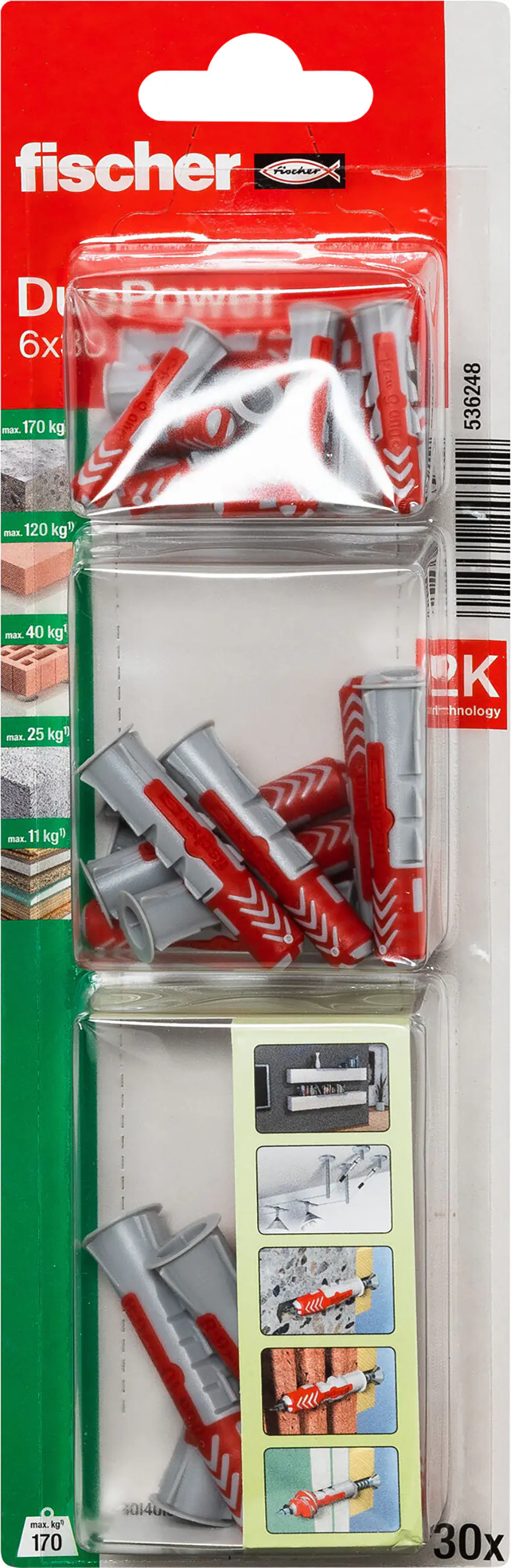 Fischer Dübel-Set DuoPower 6/8/10 mm mit Schraube - 30 Stück