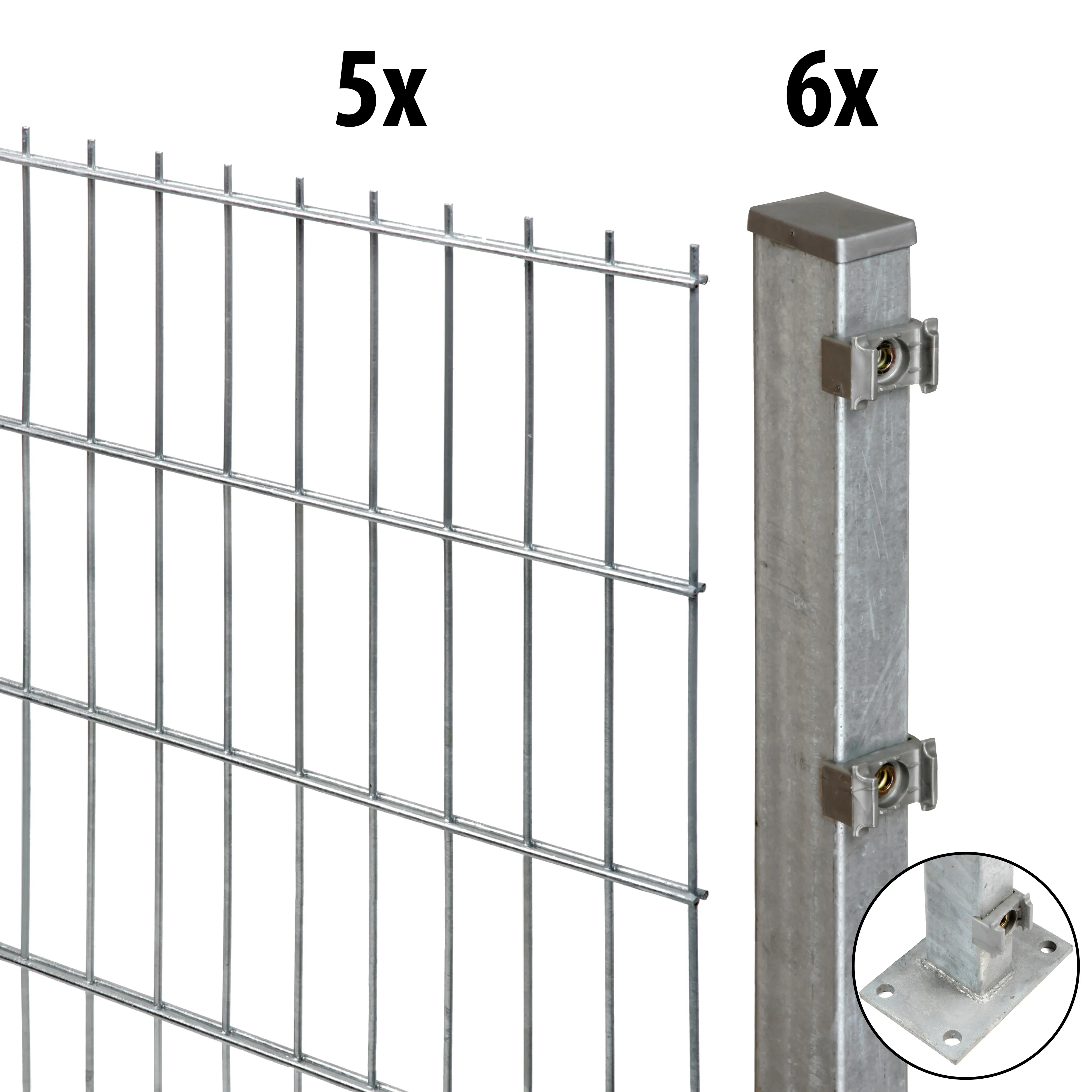 Floraworld Doppelstabmatten-Zaun Set Comfort 10 m 201 x 143 cm mit Bodenplatte & 6 Pfosten 149,3 x 6 cm feuerverzinkt
