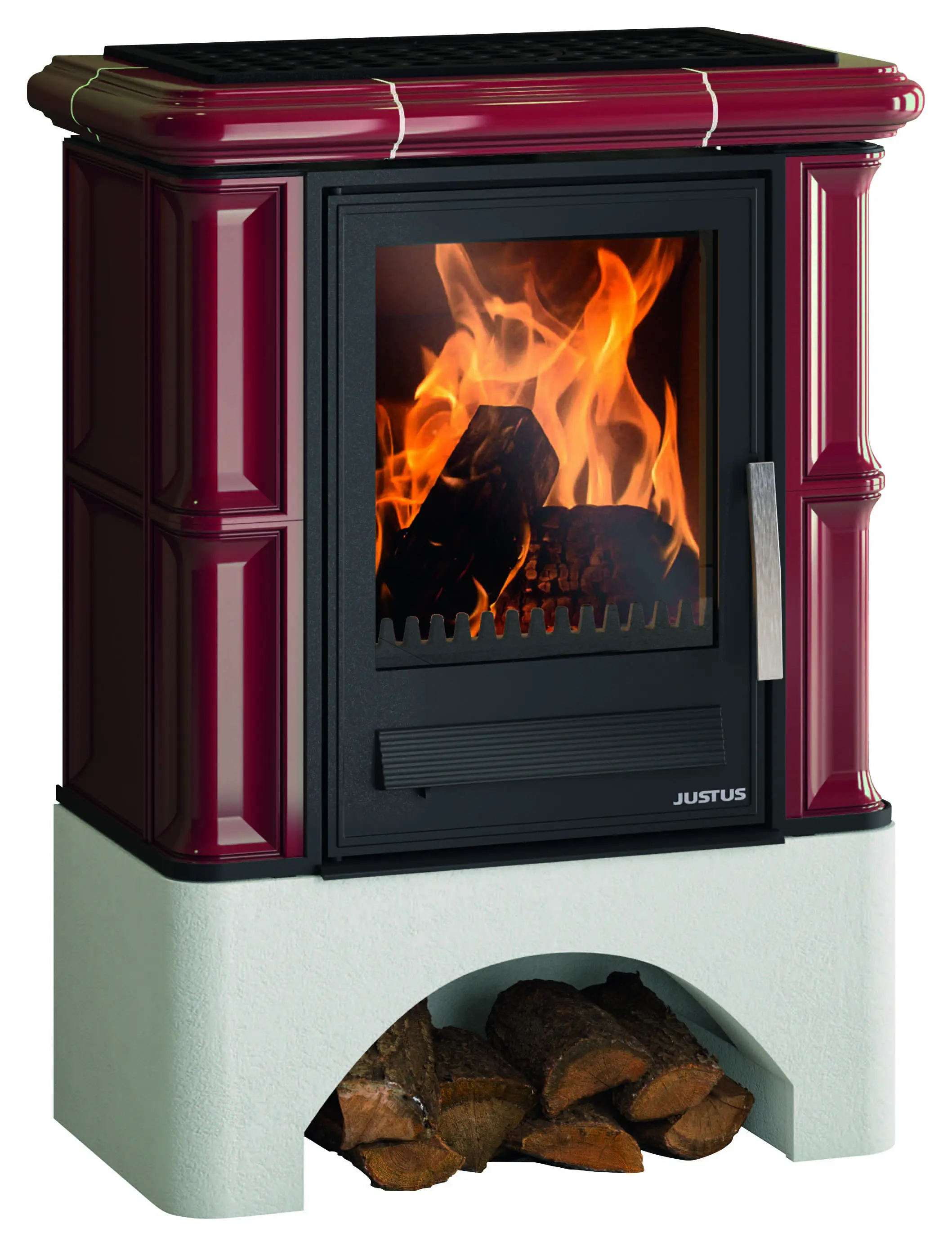 Justus Kaminofen Bavaria bordeauxrot inkl. Sockel 7 kW