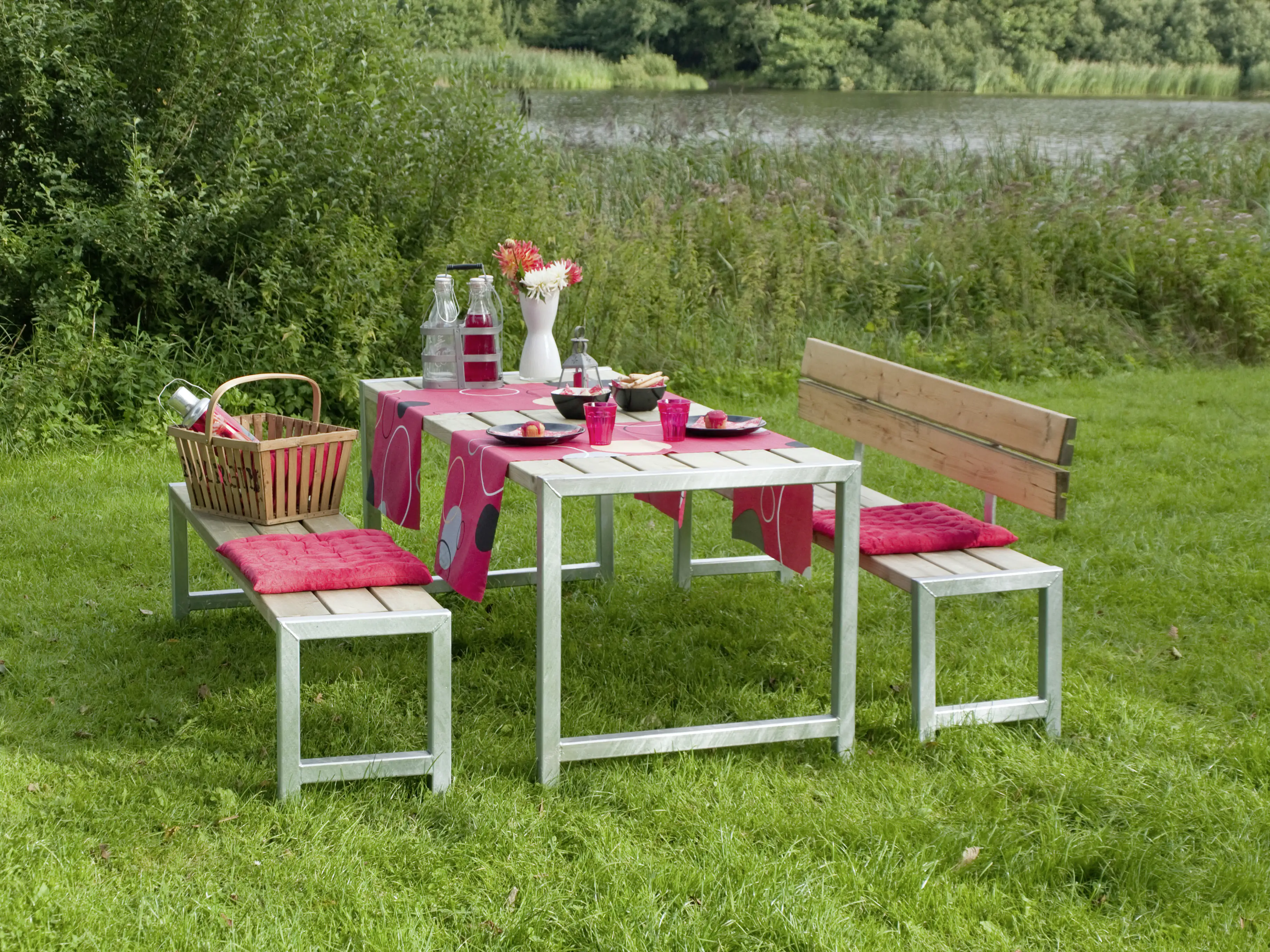 Plus Planken-Garnitur 3-teilig mit 1 Rückenlehne, Kiefer / Fichte