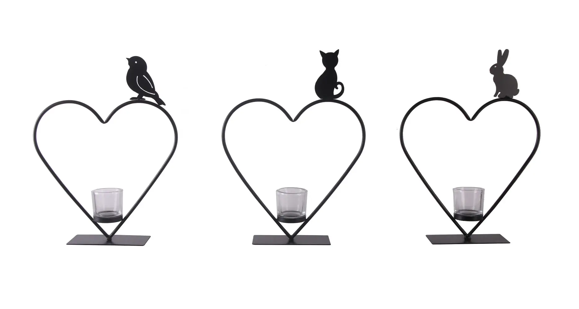 TrendLine Kerzenhalter Herz Frühling Metall 40 x 29 cm 3-fach sortiert
