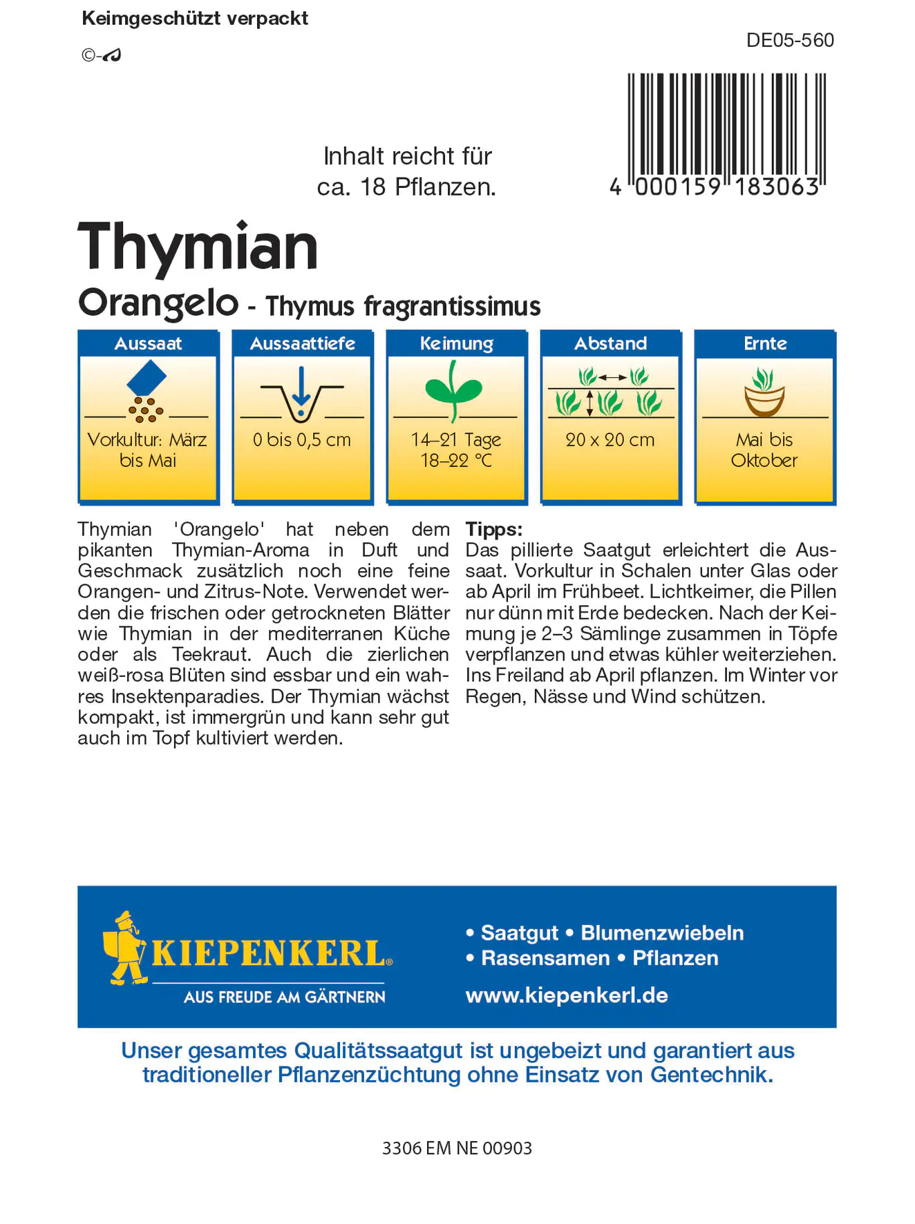 Kiepenkerl Thymian Orangelo Pillensaat Kiepenkerl Thymian Orangelo Pillensaat