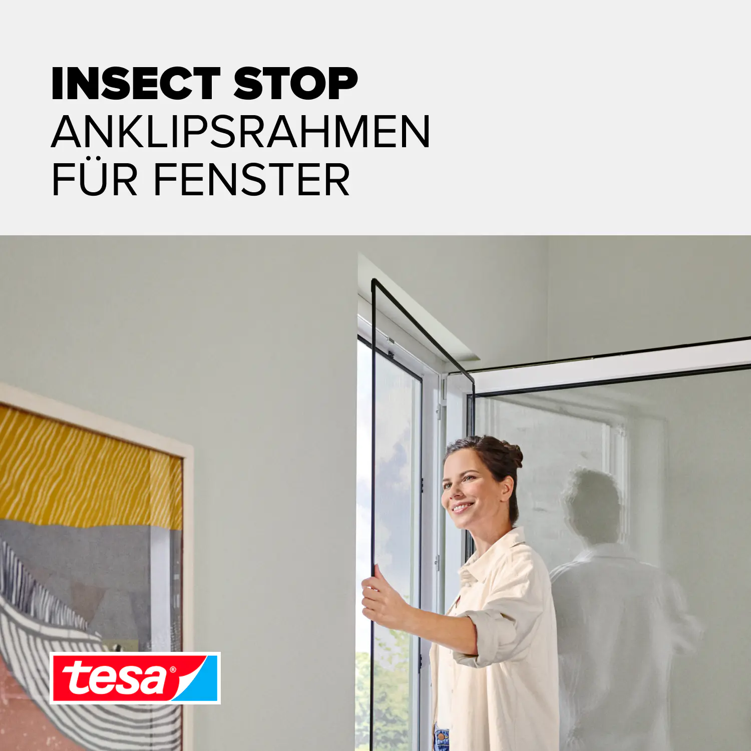 tesa Anklipsrahmen Fliegengitter 120 x 140 cm anthrazit