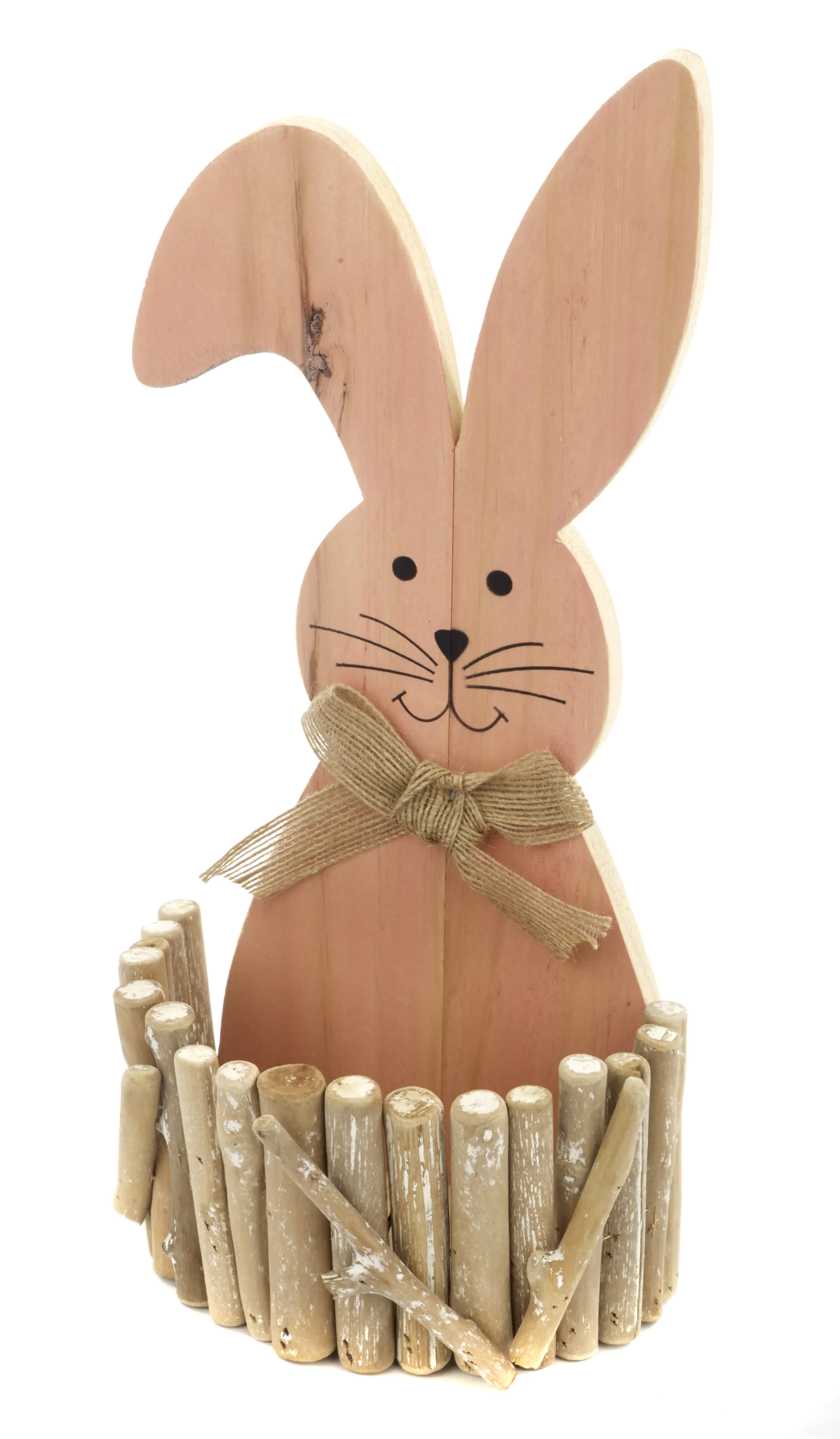 TrendLine Deko Osterhase mit Korb Holz 34 x 15 cm braun