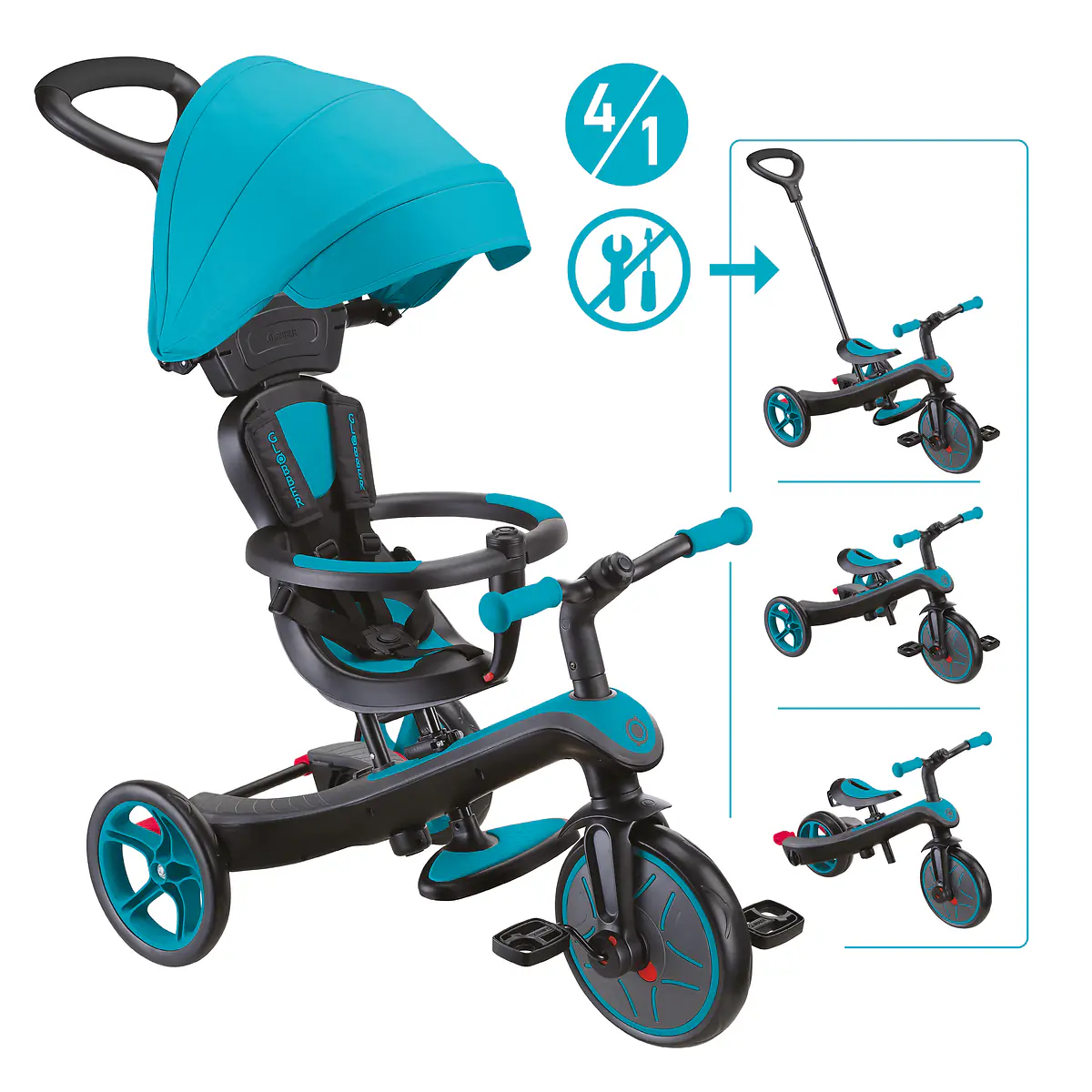 Globber Dreirad für Kinder Explorer Trike 4-in-1 schwarz/türkis
