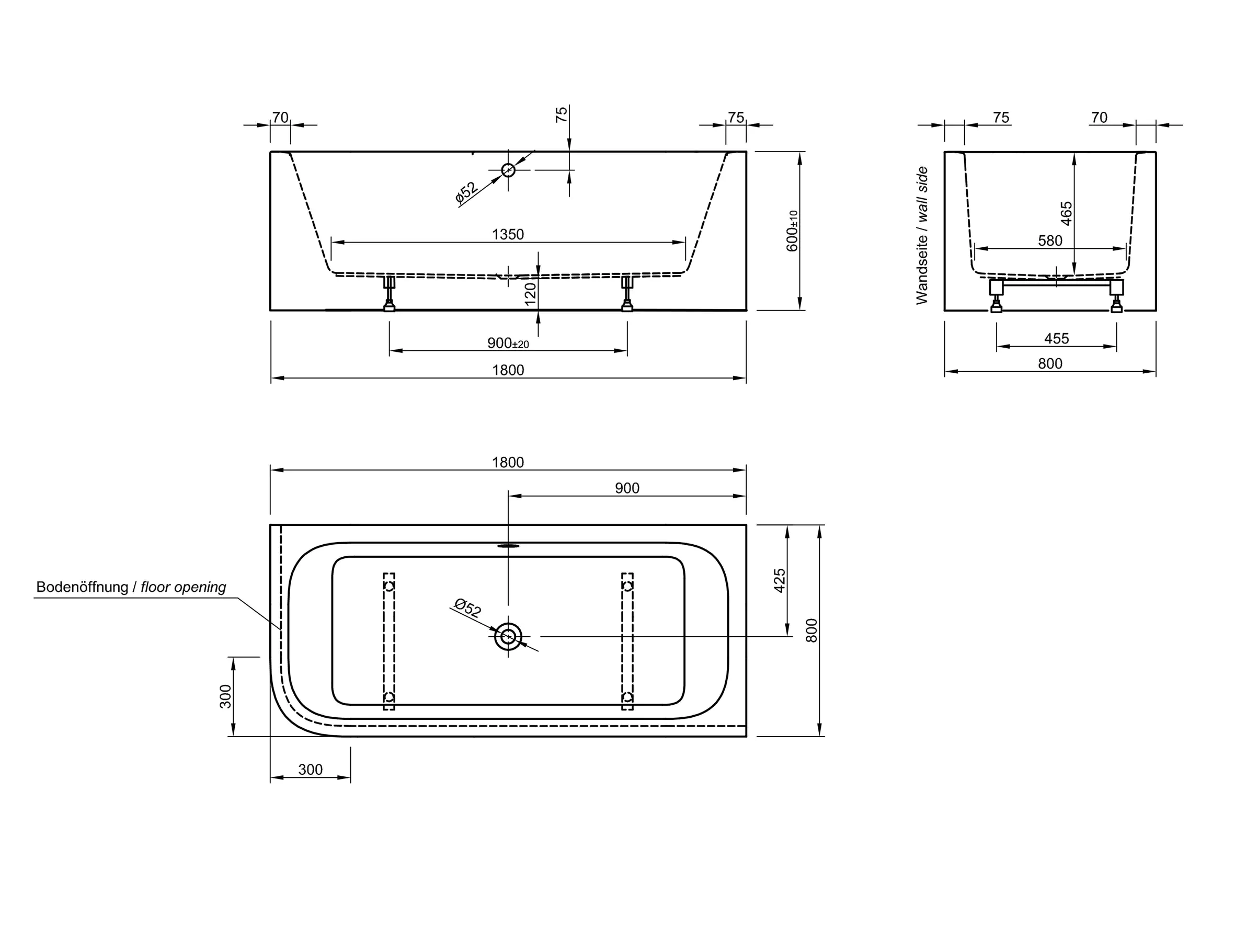 Ottofond Badewanne Spirit links 180x80 cm, weiß