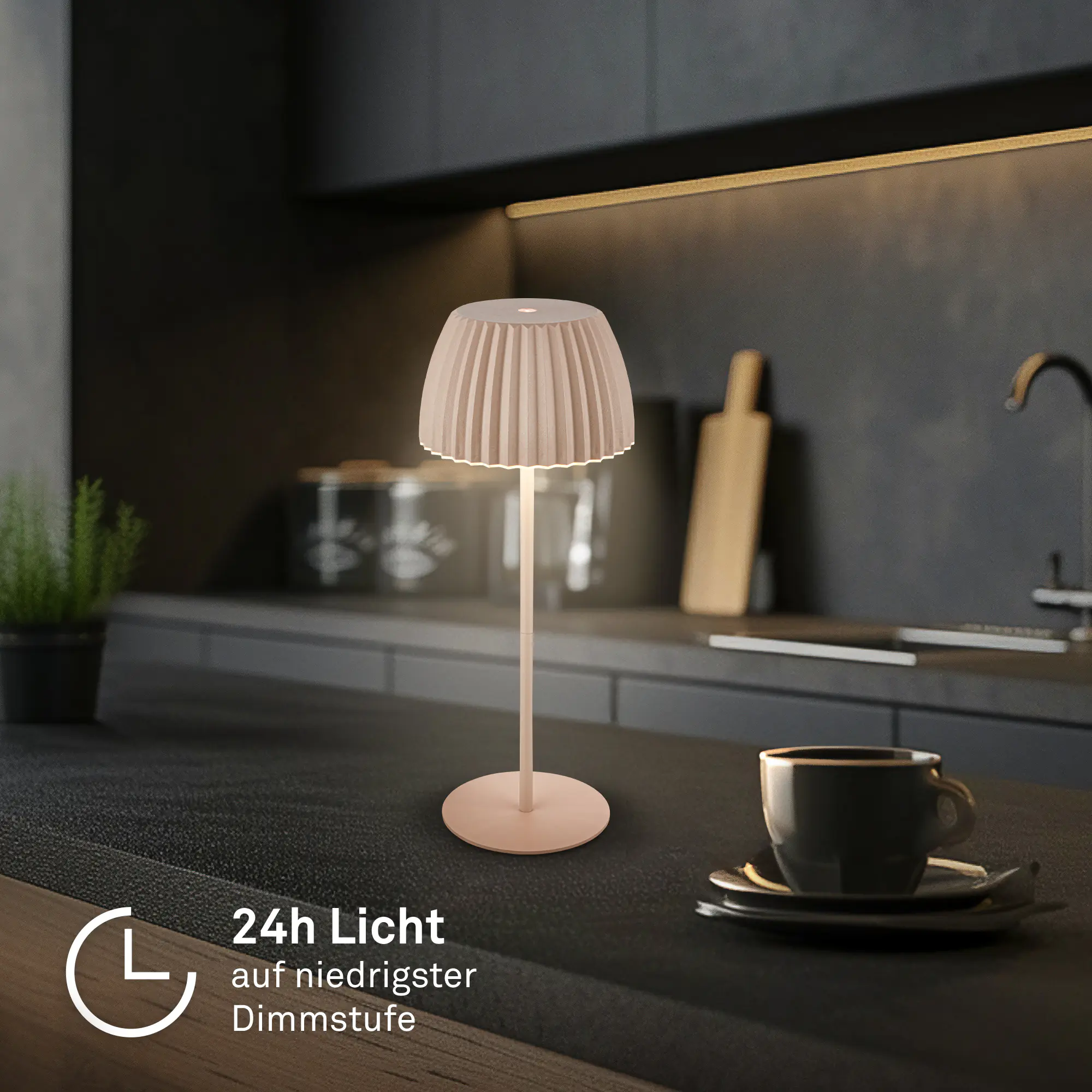 Briloner LED-Tischleuchte Riffle mit Akku beige dimmbar