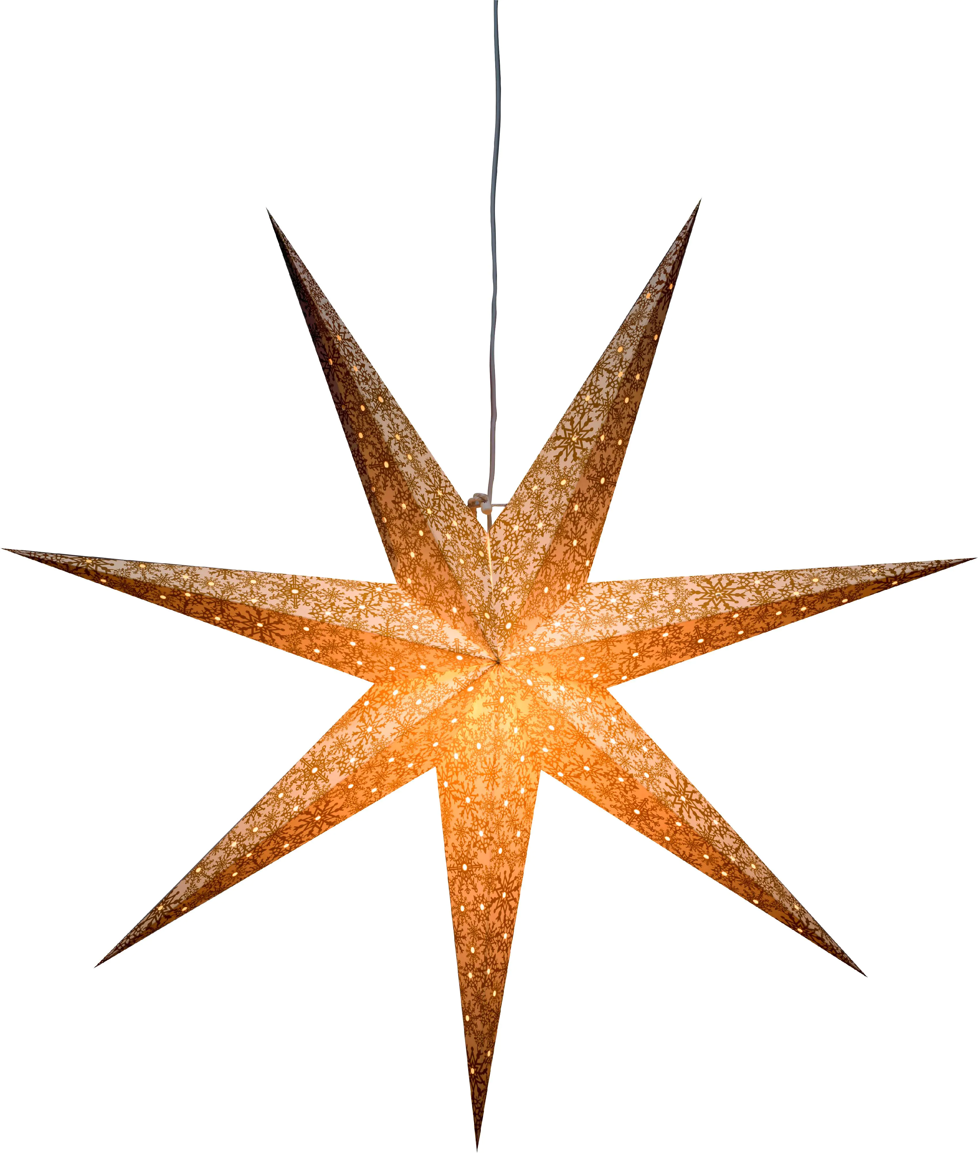 Konstsmide Papierstern weiß mit gold bedruckten Schneeflocken für Innen