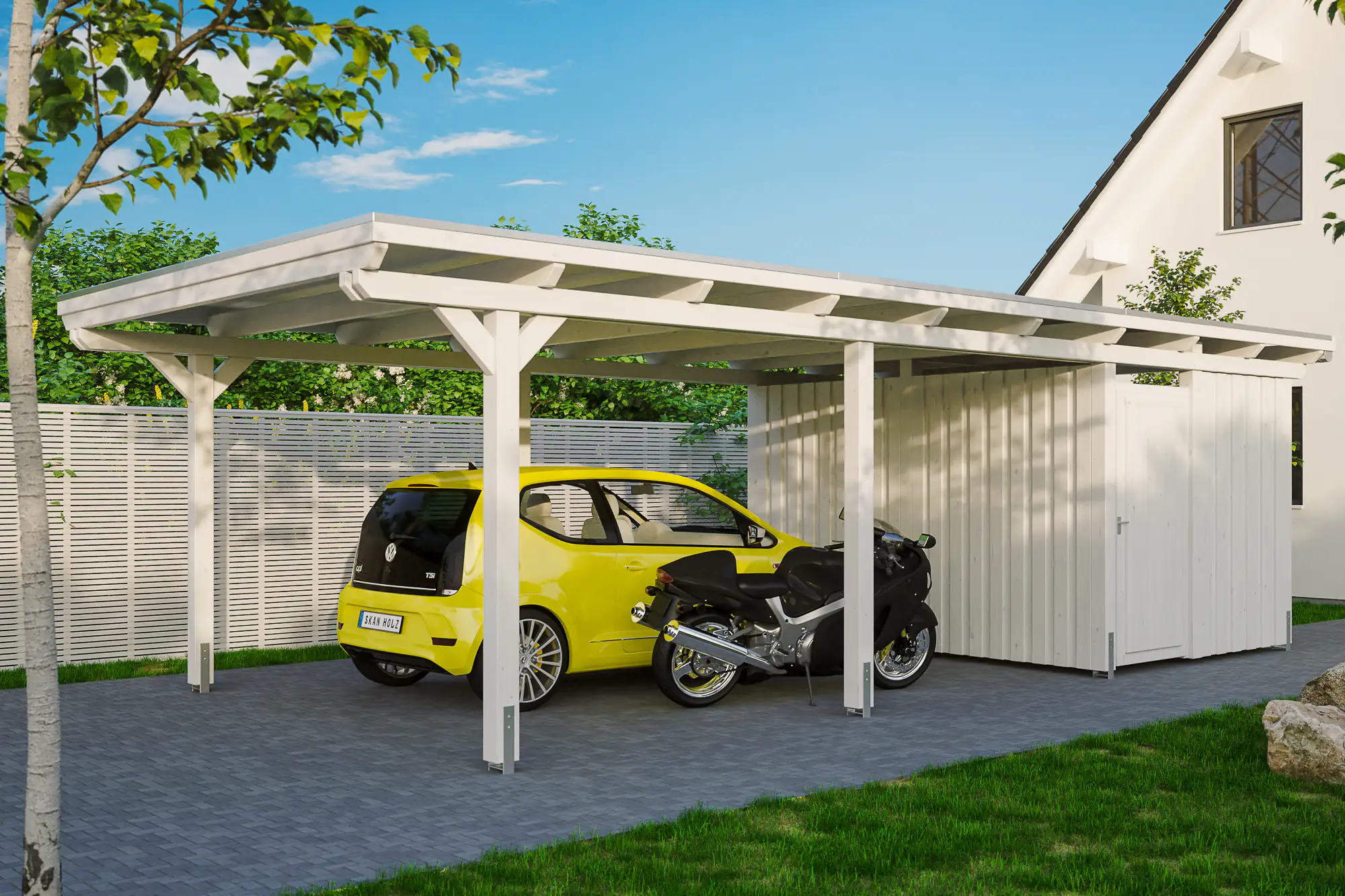 SKAN HOLZ Carport Emsland 404 x 846 cm mit Aluminiumdach, mit Abstellraum