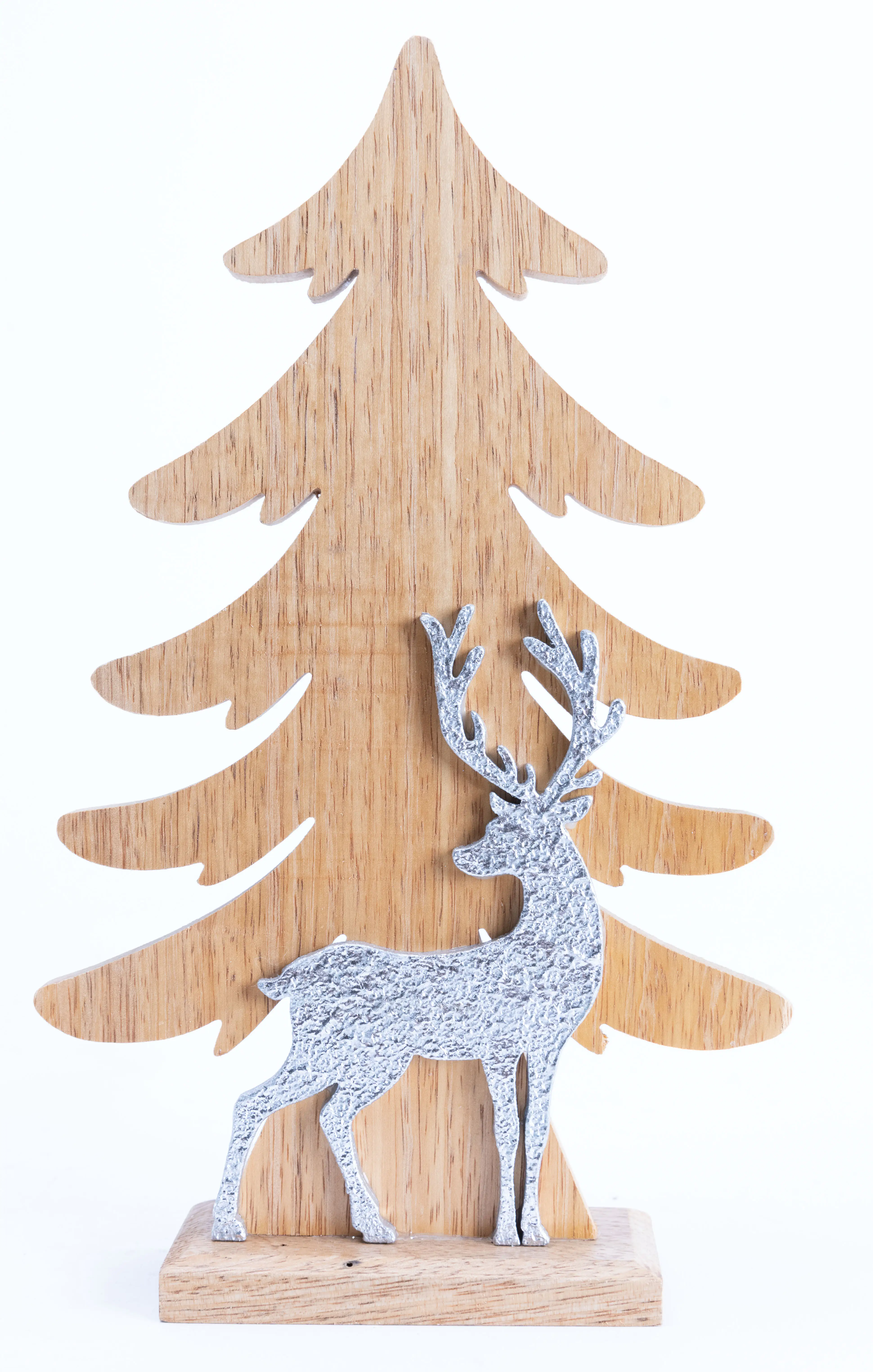 TrendLine Dekofigur Holz Tannenbaum 26 x 16 cm natur-weiß