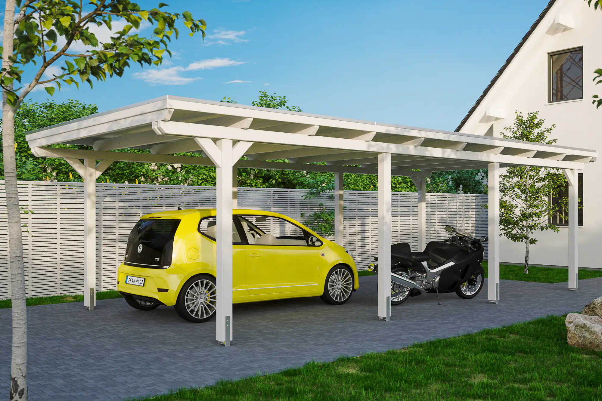 SKAN HOLZ Carport Emsland 404 x 846 cm mit Aluminiumdach, lasiert in Weiß
