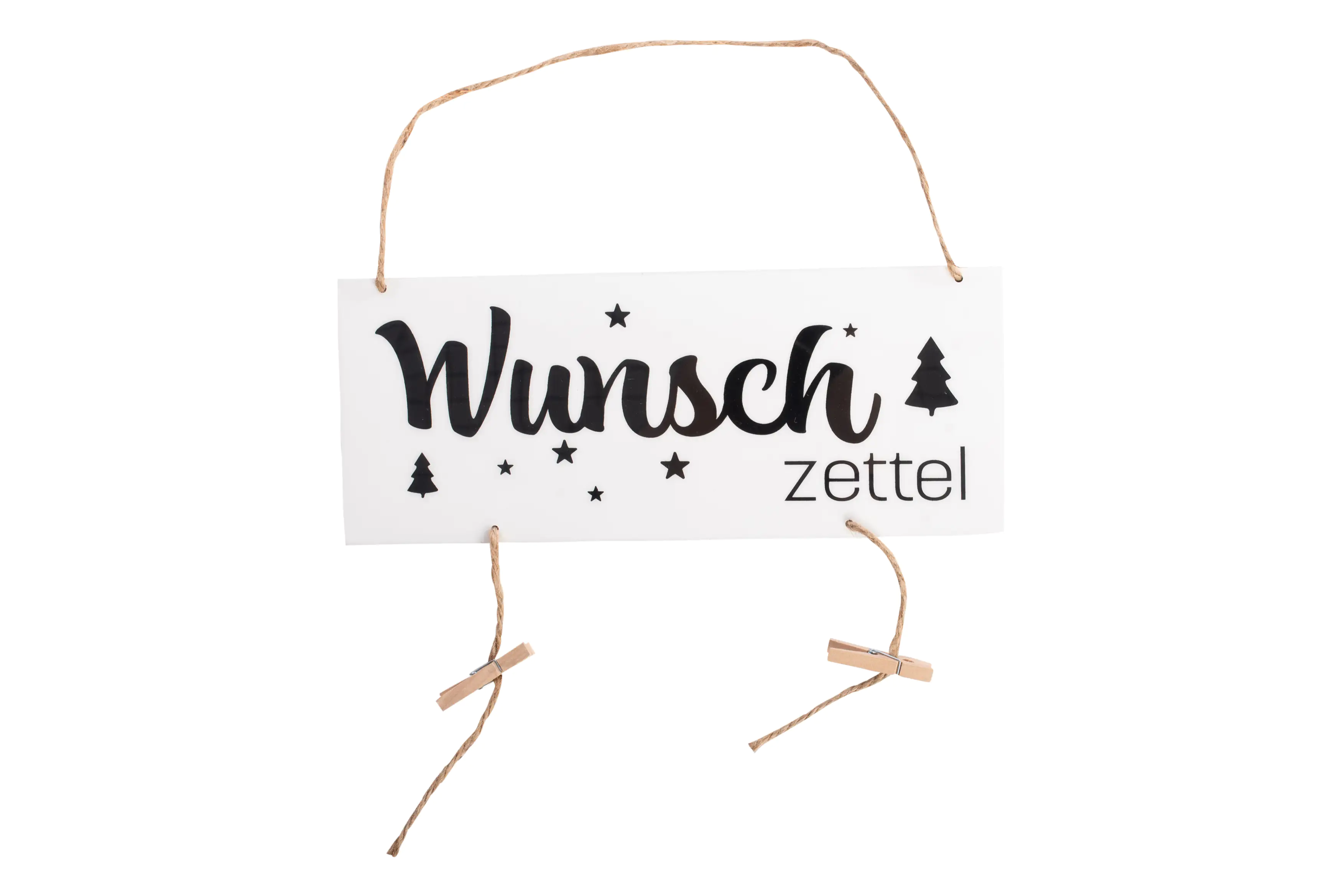 Freese Holz-Schild Wunschzettel, mit Klammern, weiß, 30 x 12 cm