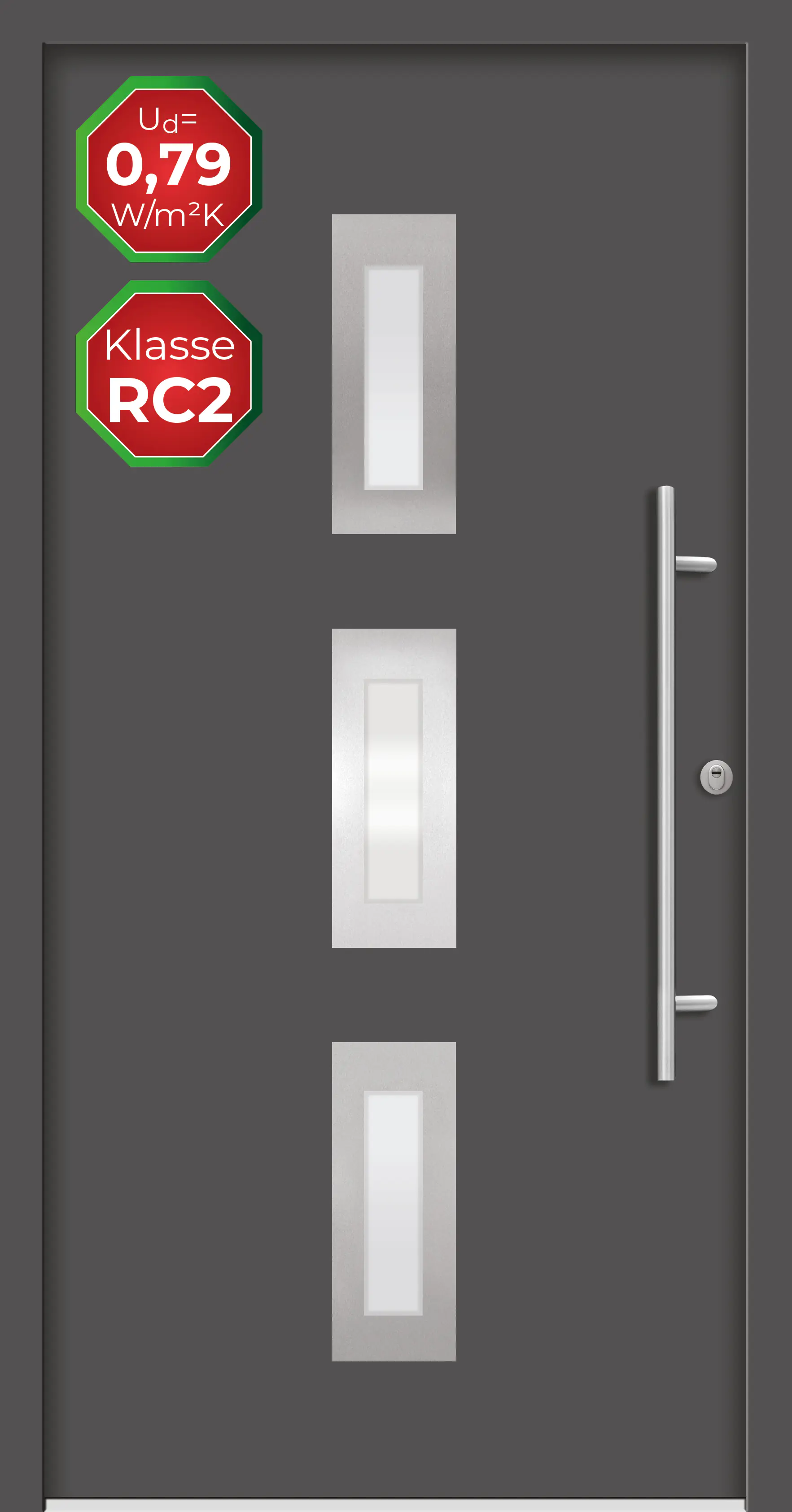 Splendoor Haustür Passivedoor Premium B02 RC2 Anthrazit DIN Rechts 100 x 210 cm