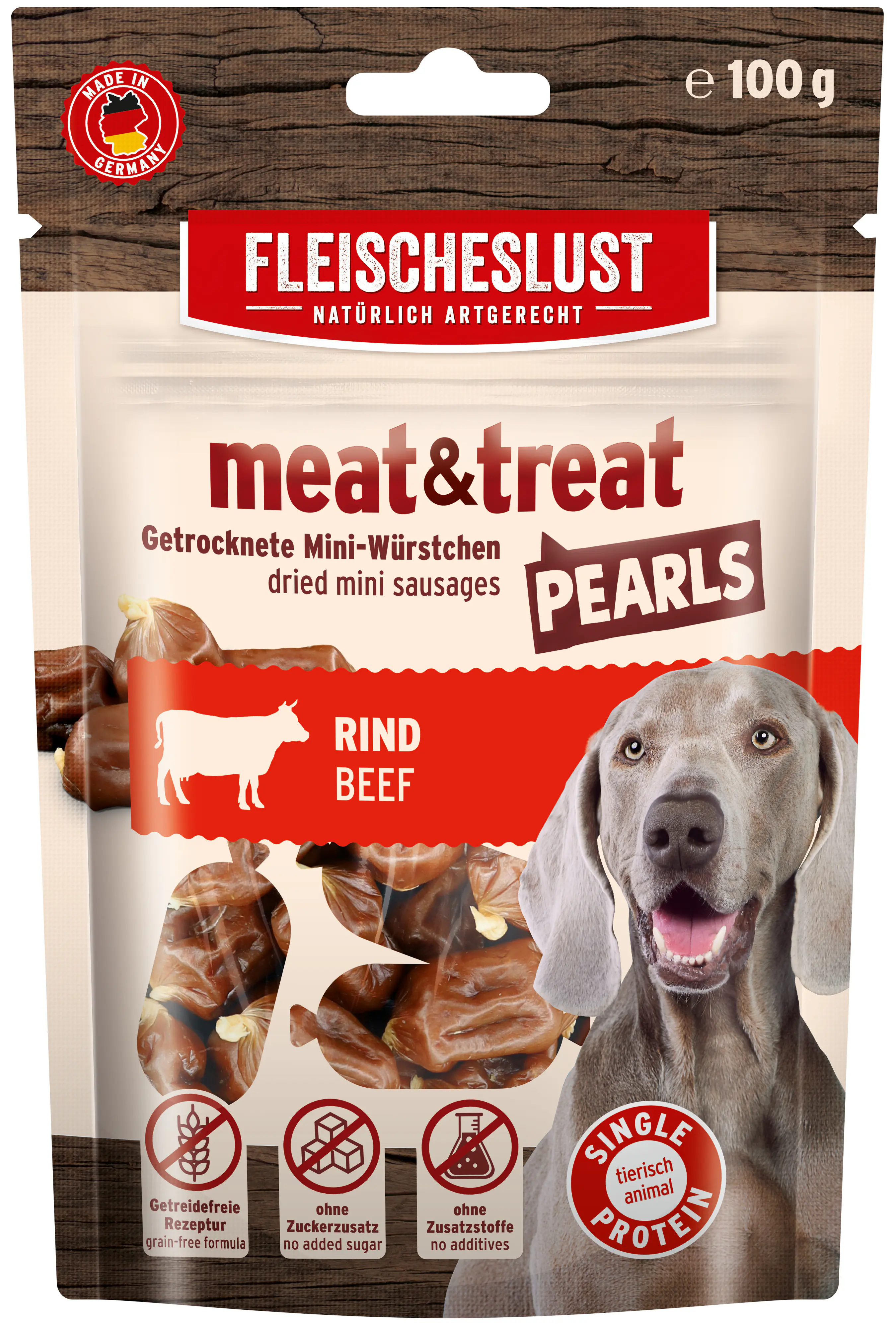Fleischeslust meat&treat Pearls Hundesnack Adult getreidefrei 100 g Rind
