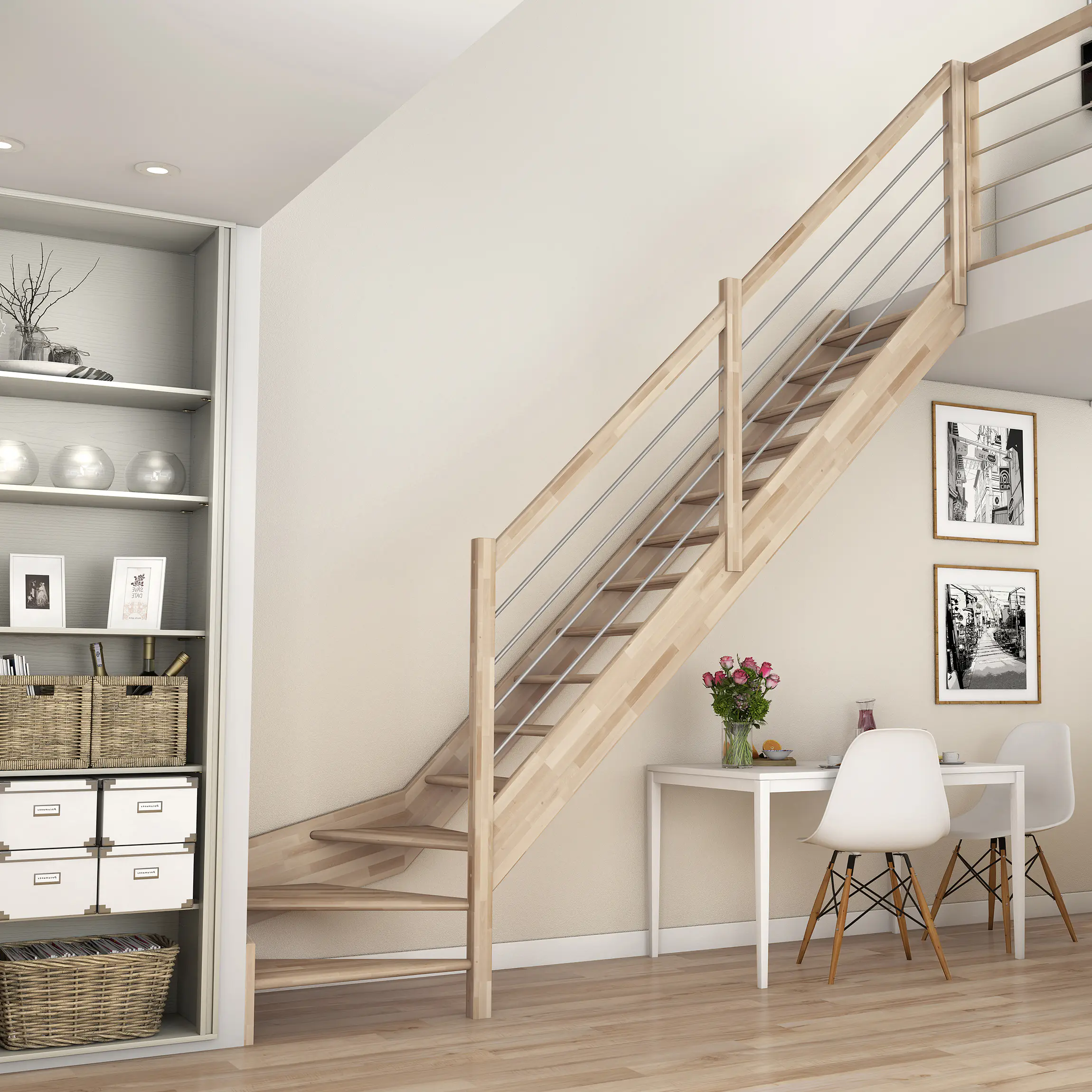 Dolle Raumspartreppen Paris 1/4-gew. Buche unbehandelt inkl. Geländer