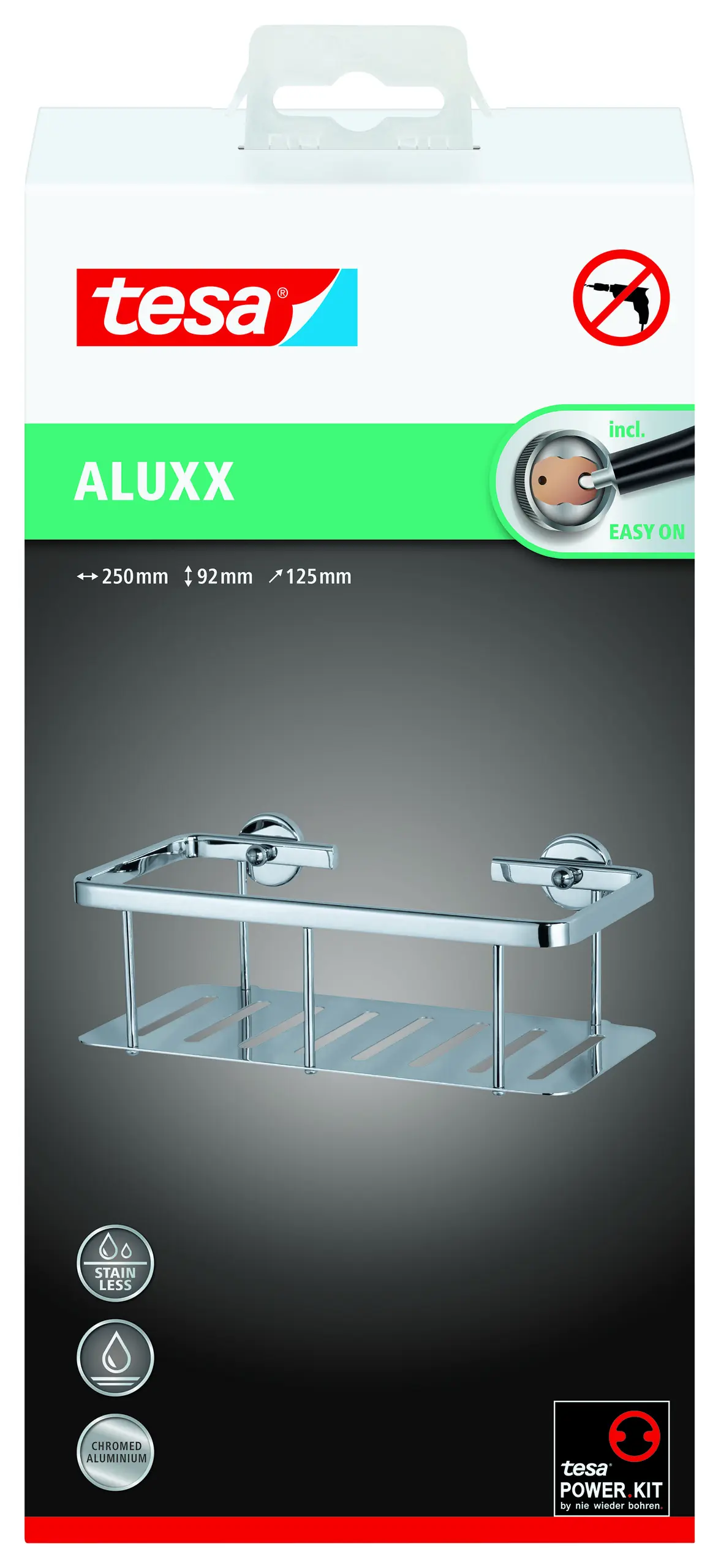 tesa Duschablagekorb Aluxx zum Kleben viereckig 1 Ablage verchromt 25 cm