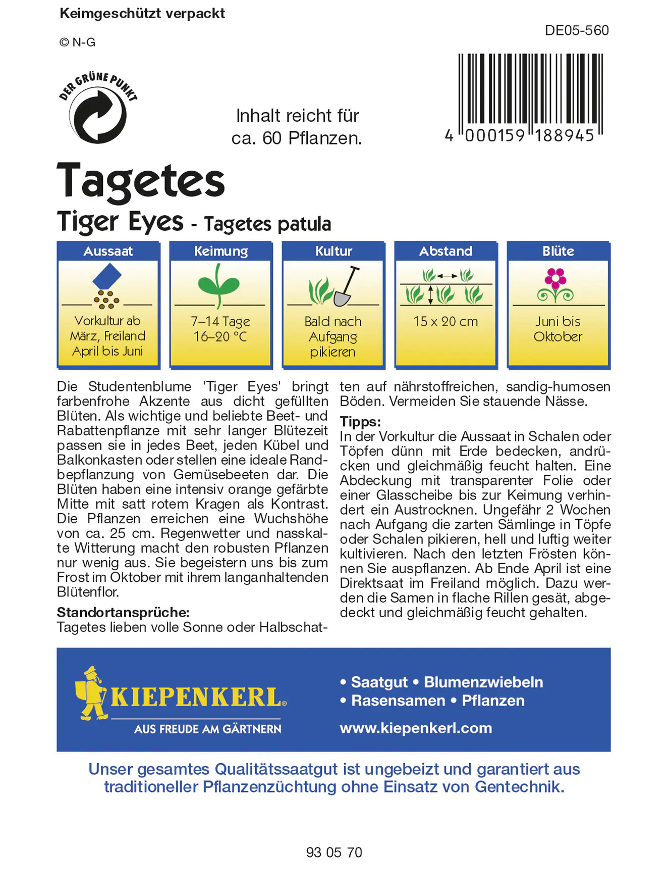 Kiepenkerl Studentenblume Tiger Eyes Inhalt reicht für ca. 60 Pflanzen
