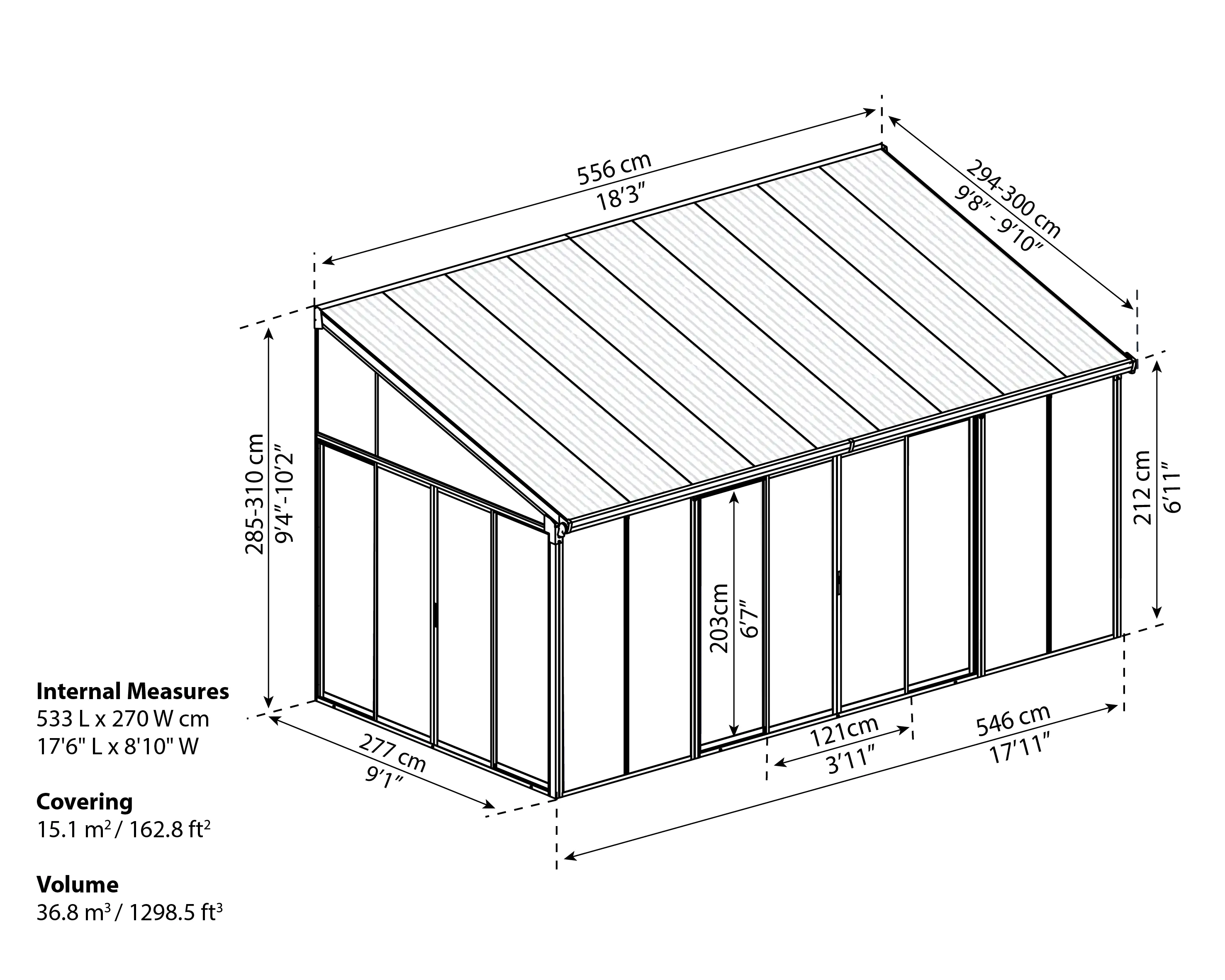 7290108133493_6 Canopia Wintergarten SanRemo 3x5.46 546 x 294-300 x 289-310 cm (BxTxH)