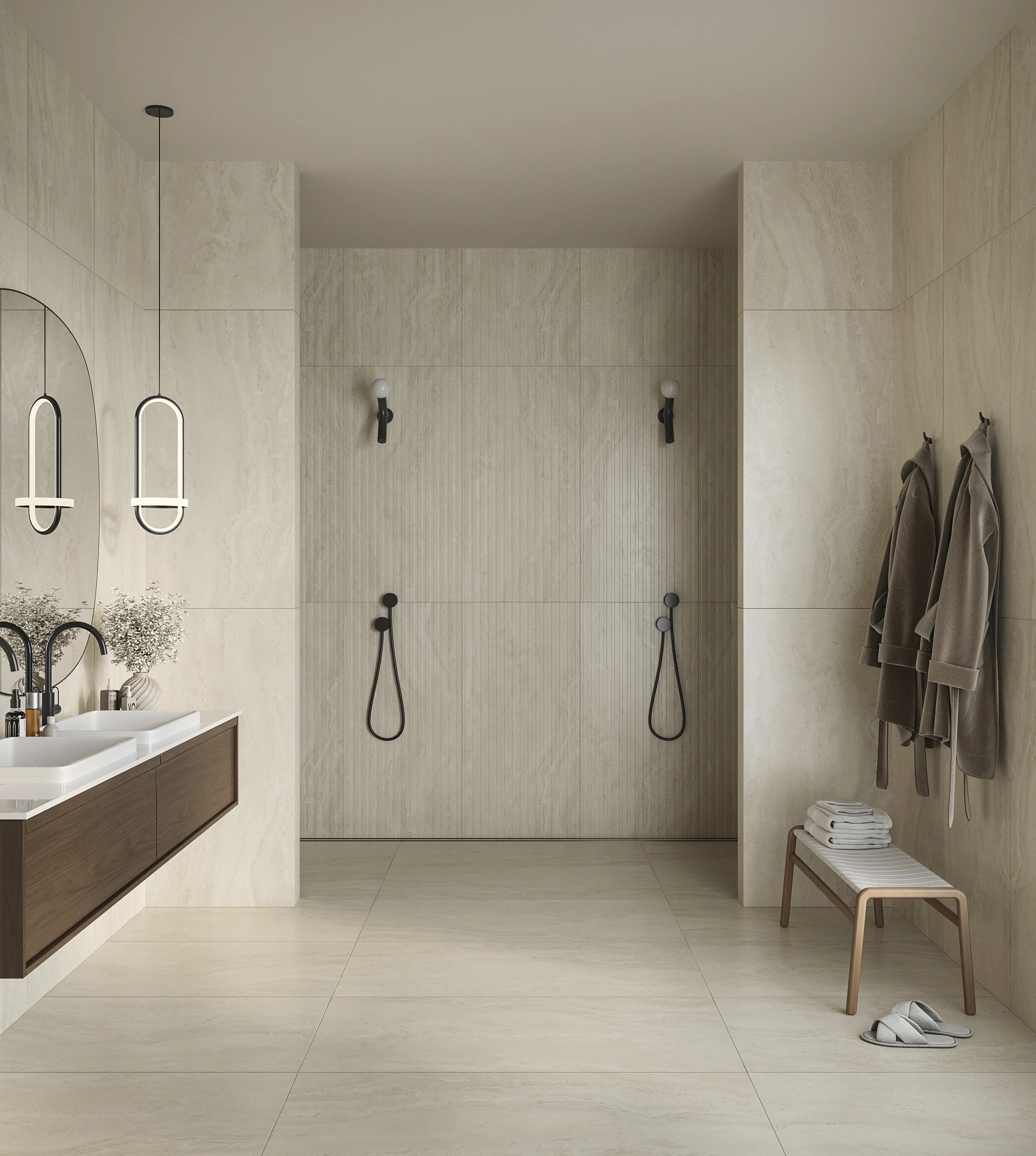 Bodenfliese Feinsteinzeug Travertino Decoro 60 x 120 cm beige 