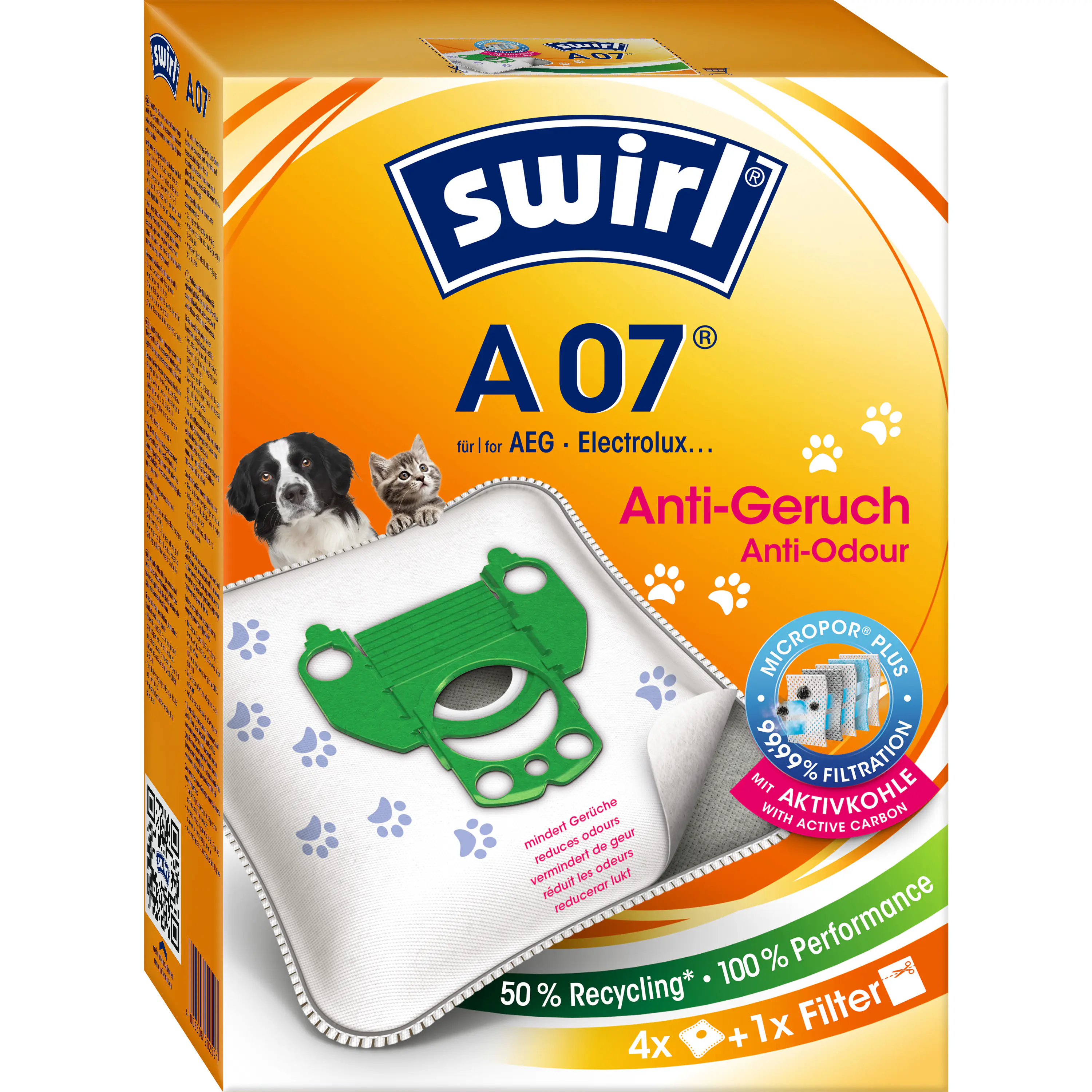 Swirl A 07 EcoPor Anti-Geruch Staubsaugerbeutel 4 Staubbeutel + 1 Filter