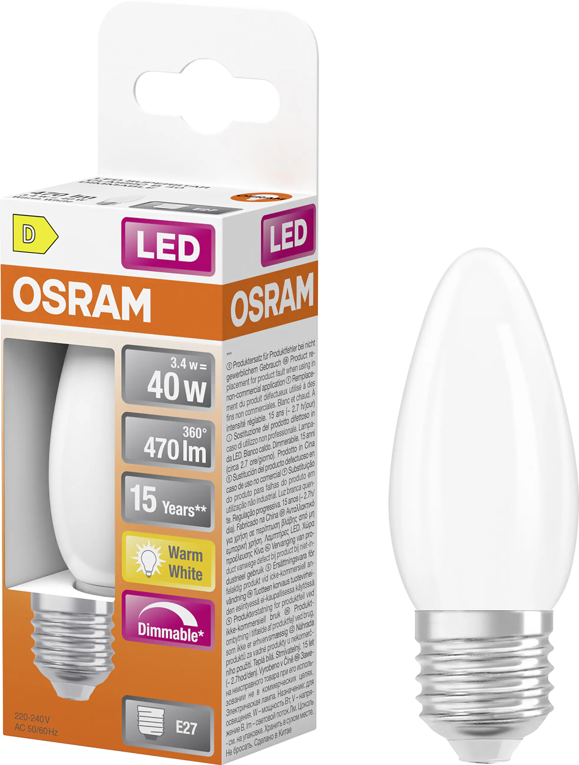 Osram LED Leuchtmittel E27 Superstar Classic 3,4W matt dimmbar warmweiß