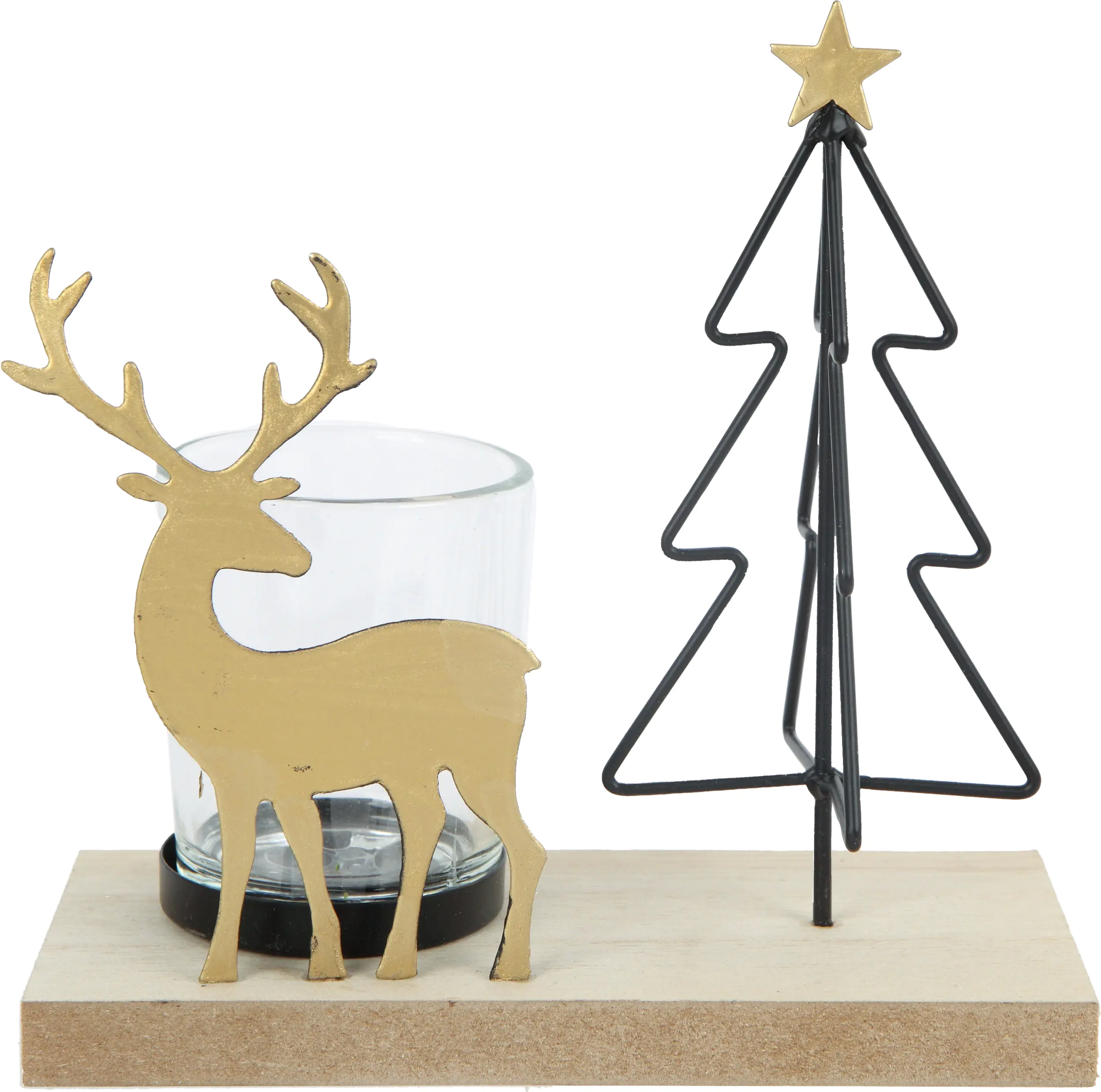 TrendLine Teelichthalter Holz-Metall mit Hirsch und Tannenbaum 15 x 7 x 14,5 cm mehrfarbig TrendLine Teelichthalter Holz-Metall mit Hirsch und Tannenbaum 15 x 7 x 14,5 cm mehrfarbig