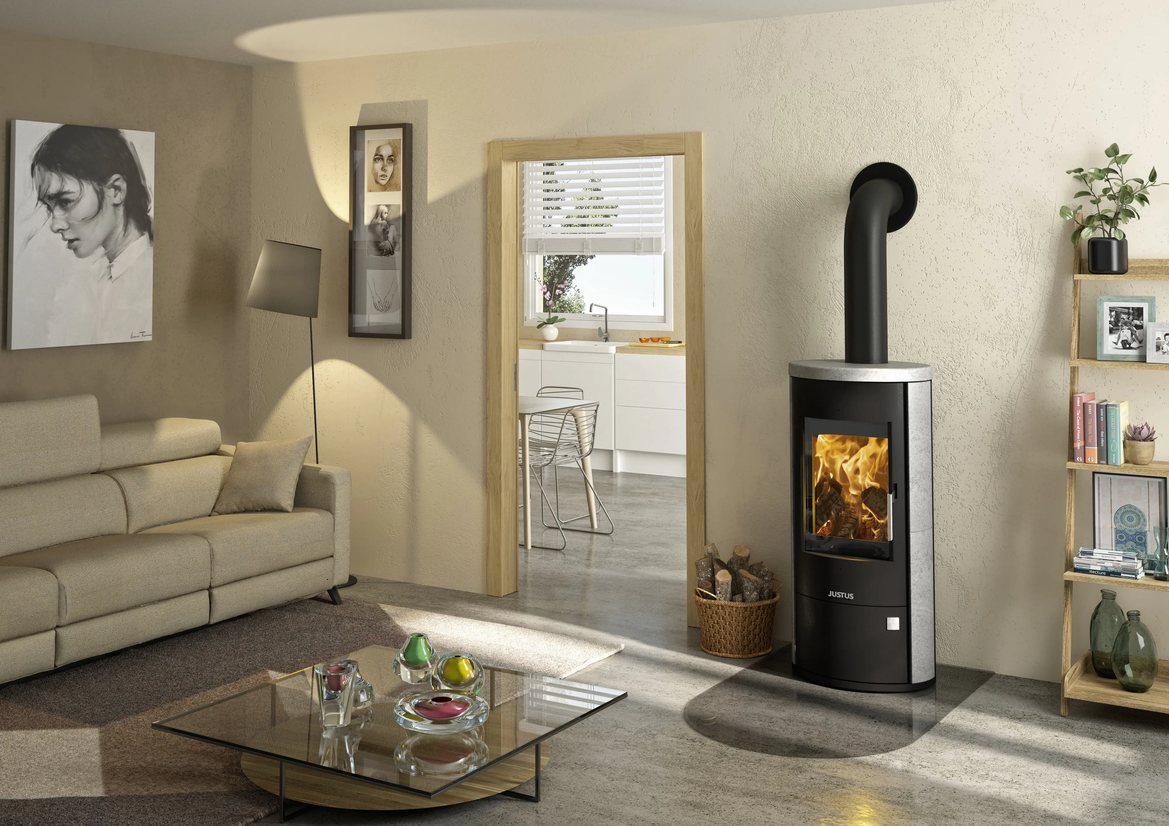 Justus Kaminofen Austin 7 Speckstein schwarz 7 kW