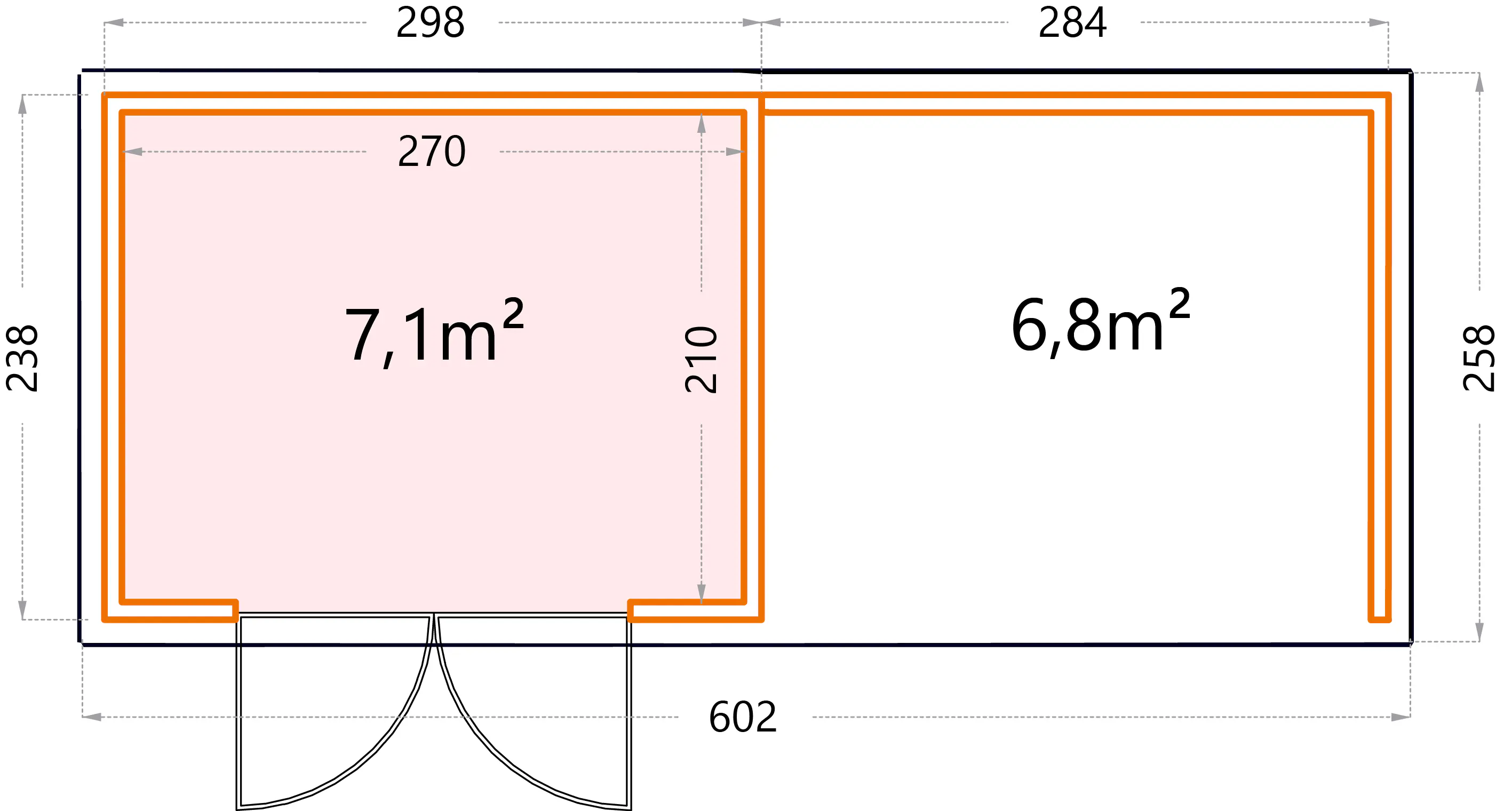 Telluria Gerätehaus Classico Lounge S 3024 rechts granitgrau 582 x 238 cm