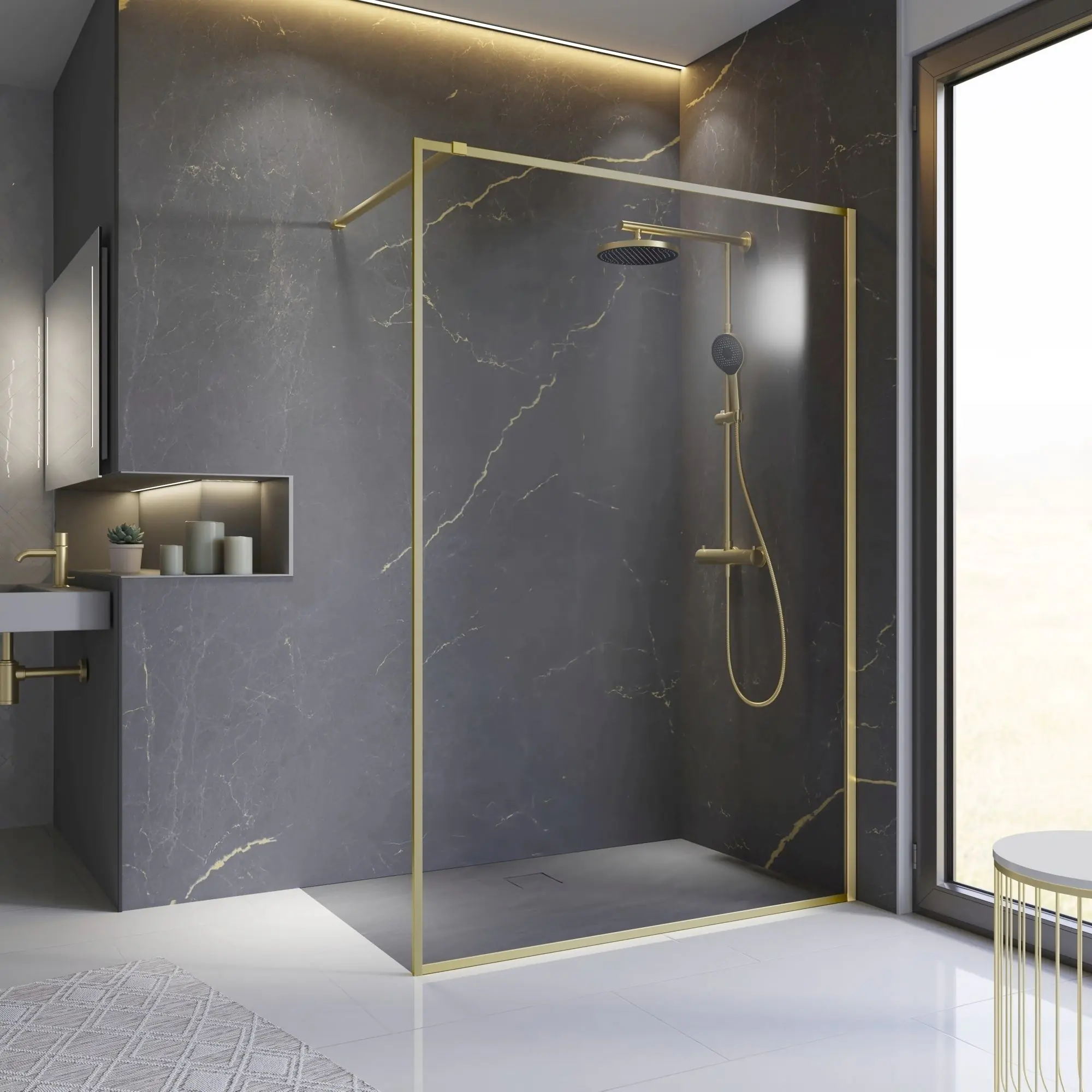 Schulte Duschwand Walk In Trend 2.0 140 x 200 cm Goldoptik matt klar