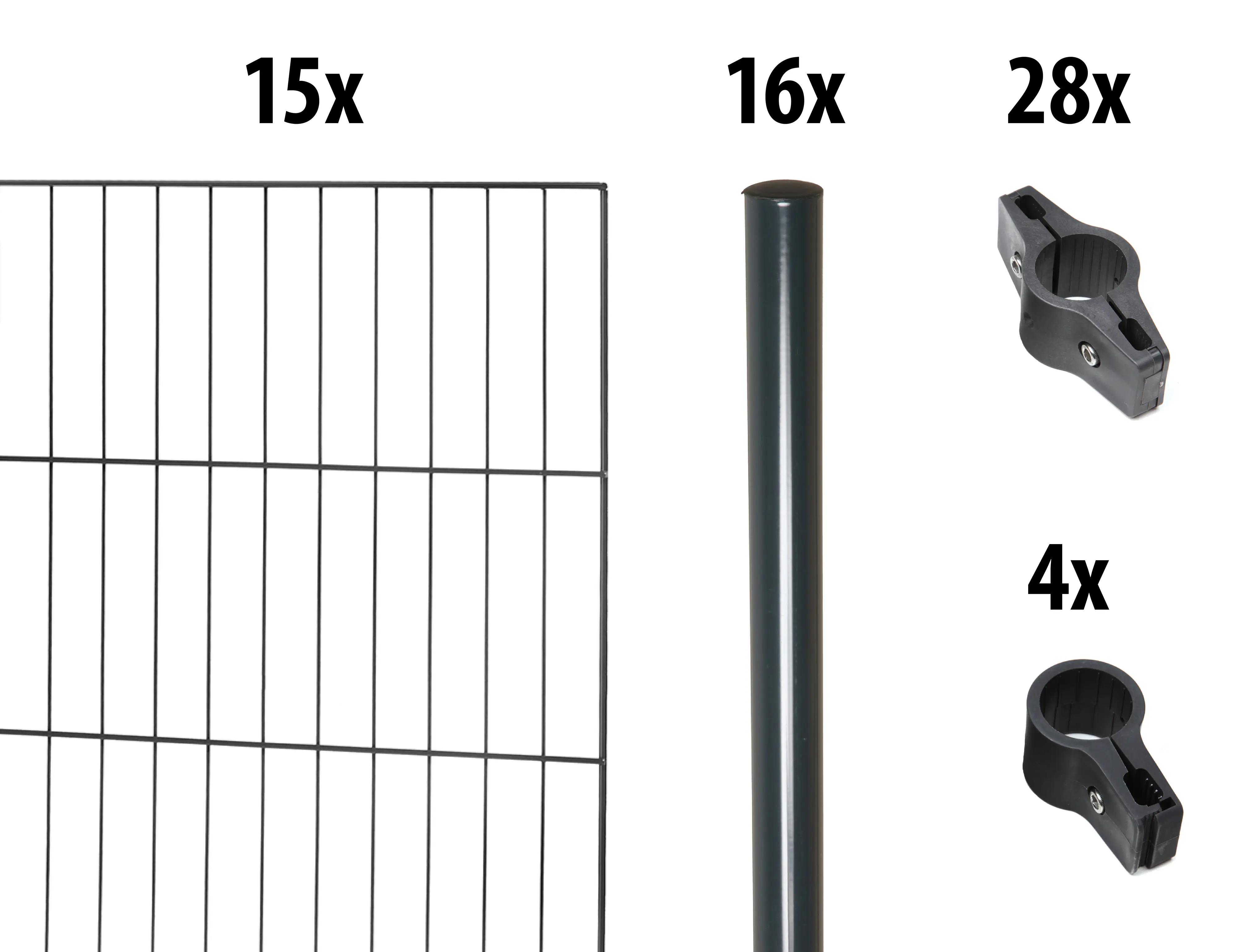 Floraworld Einstabmatten-Zaun Set Classic 30 m 200 x 75 cm inkl. 16 Pfosten 125 cm anthrazit