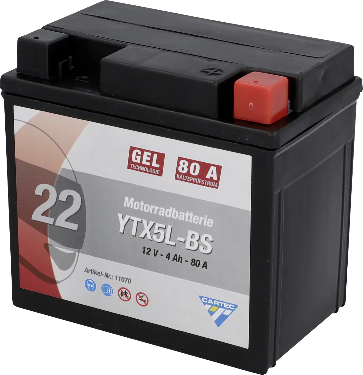 Cartec Gel Motorradbatterie YTX5L-BS 5Ah 140A