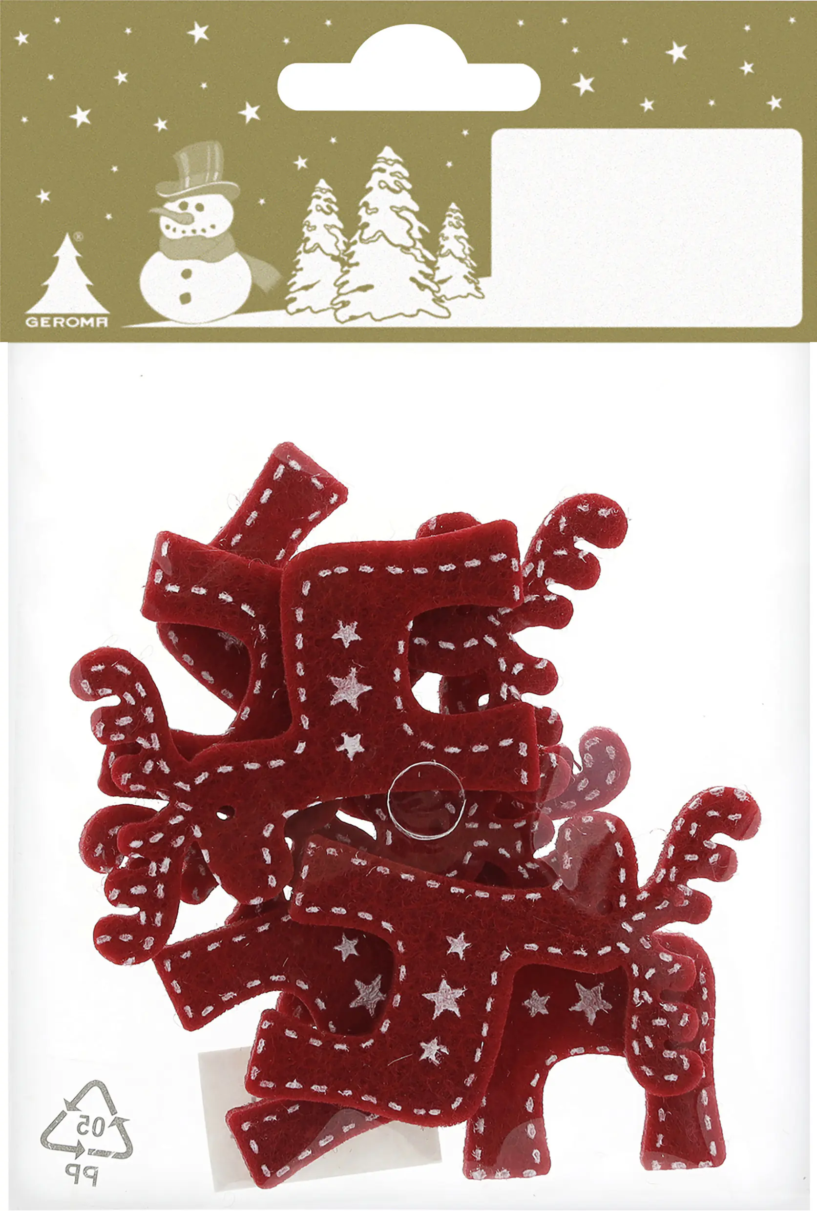 Streudeko Rentiere Filz 5 cm rot-weiß 6 Stück